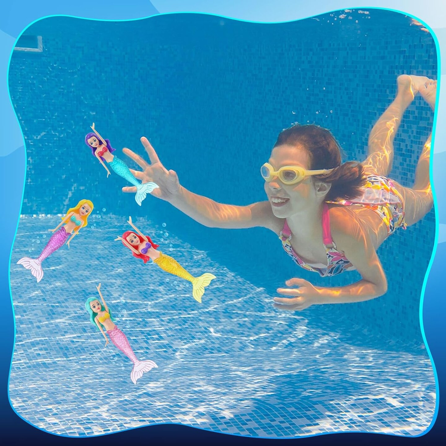 4 Pieces Summer Mermaid Dive Toys Mermaid Bath Toys Colorful Mermaid Pool Toys Swimming Pool Games for Boys Girls Teens Adults