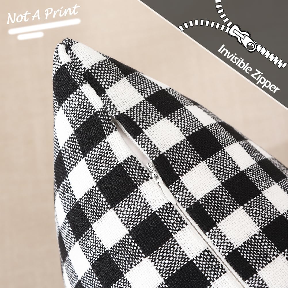 Black and White Buffalo Plaid Outdoor Pillow Covers 18x18 Set of 2, 18 x 18 Modern Farmhouse Decor Couch Pillows, Black White Winter Christmas Holiday Plaid Pillows (No Pillow Inserts)