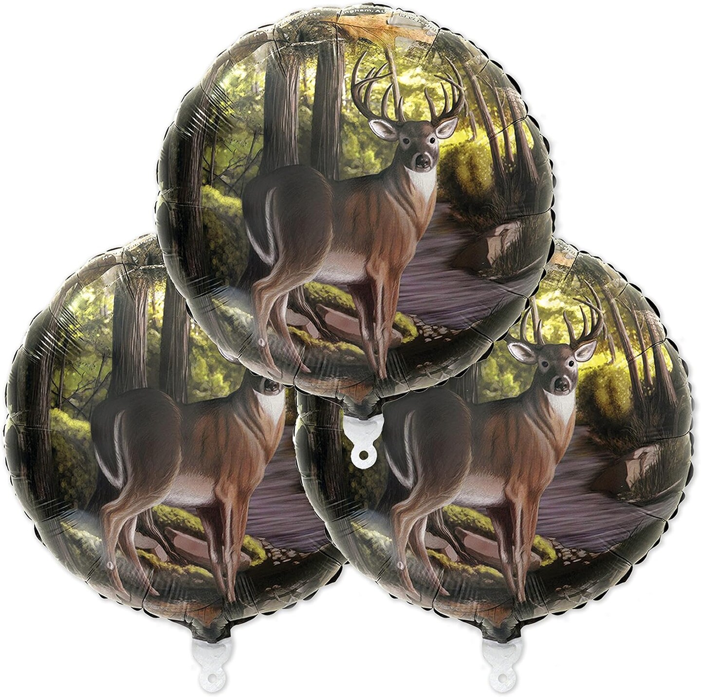 Buck Party Balloons (3 pcs.)! 3 Deer (18&#x22;) Mylar Balloons in Next Camo pattern. Camouflage Motif with Beautiful Buck. Great for Hunter Themed Party, Birthdays, Graduations, Father&#x27;s Day.