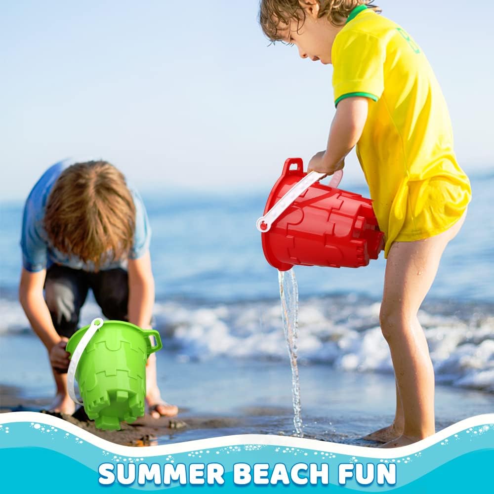 Summer Beach Sand Toy Bucket Gear For Kids Adult, 7&#x22; Plastic Beach Castle Mold Buckets, Sand Pail Water Bucket for Summer Party Fishing, Space Saving Outdoor Waterpot for Garden Camping Accessory (3PCS)