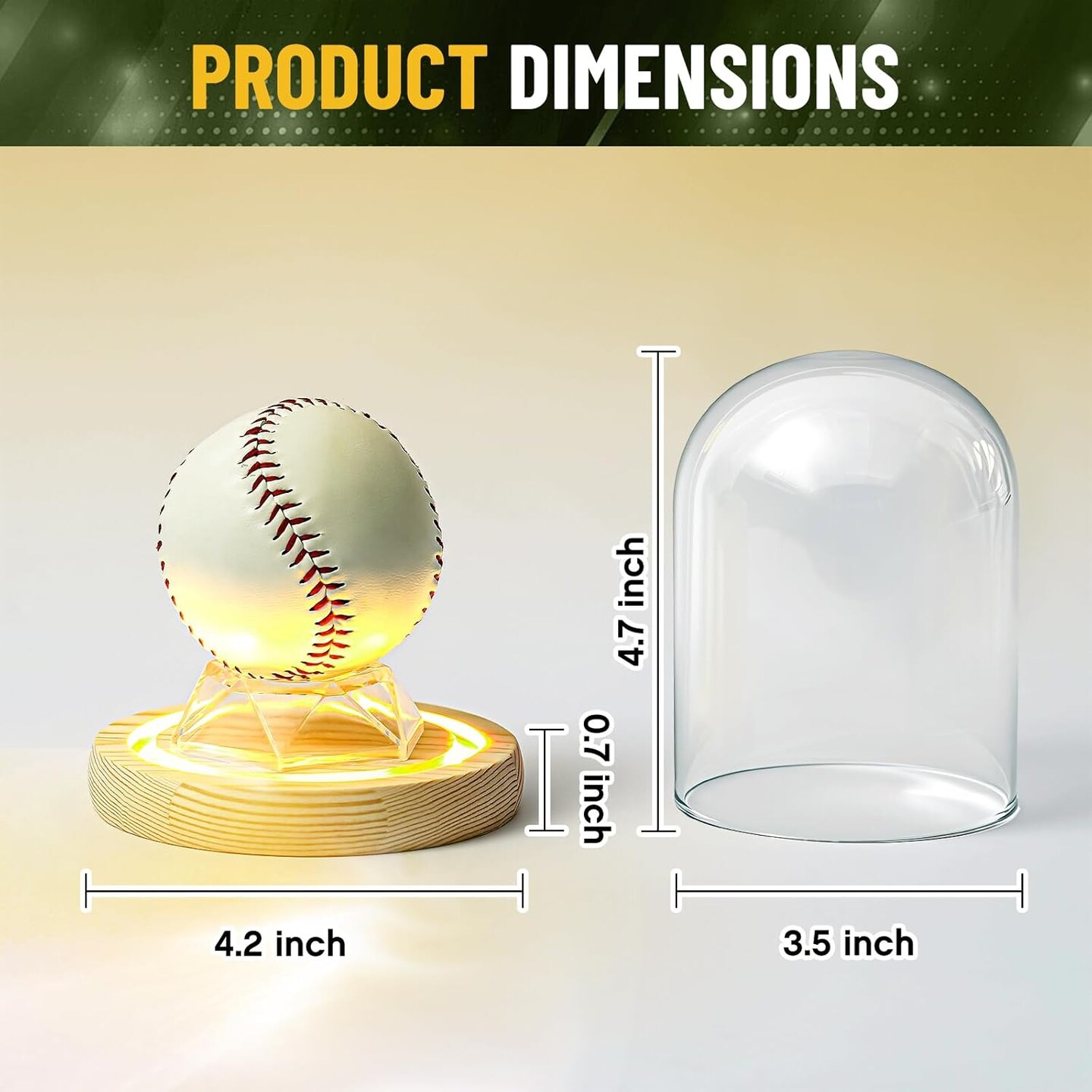LED Baseball Display Case, Light up UV Protection 360&#xB0; Glass Baseball Case with Wooden Base 3.5 x 4.7&#x27;&#x27; Golf Ball Holder Stand for Balls Tennis Golf Display Figurine Memorabilia Gift Decoration