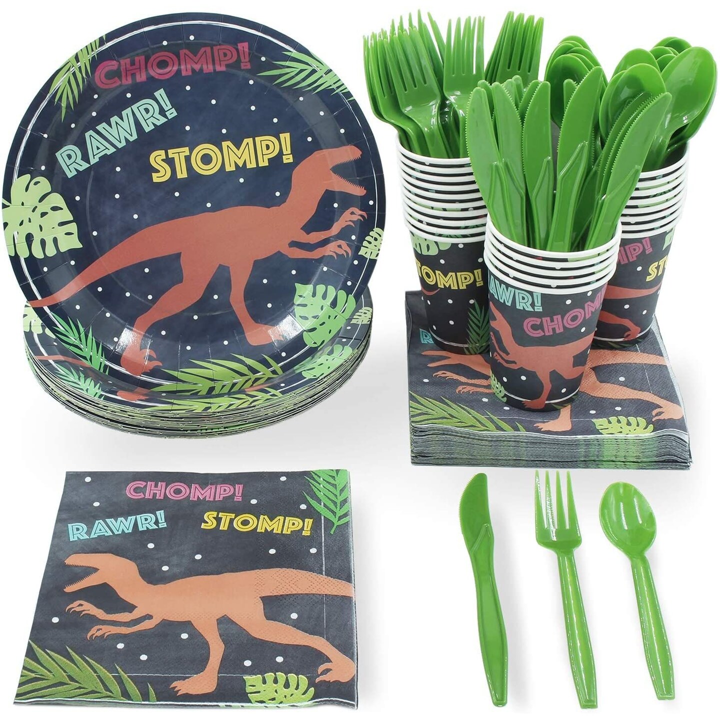 144-Piece Dinosaur Party Supplies, Disposable Dinnerware Set (Serves 24)