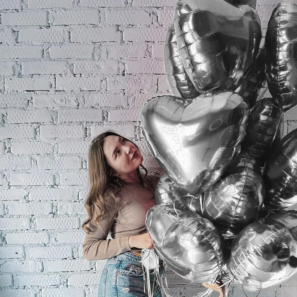 12 pcs Silvery Heart Foil Balloons,18 Inch Heart Shaped foil Balloon Love Balloon for Wedding Decoration Party Balloon Birthday