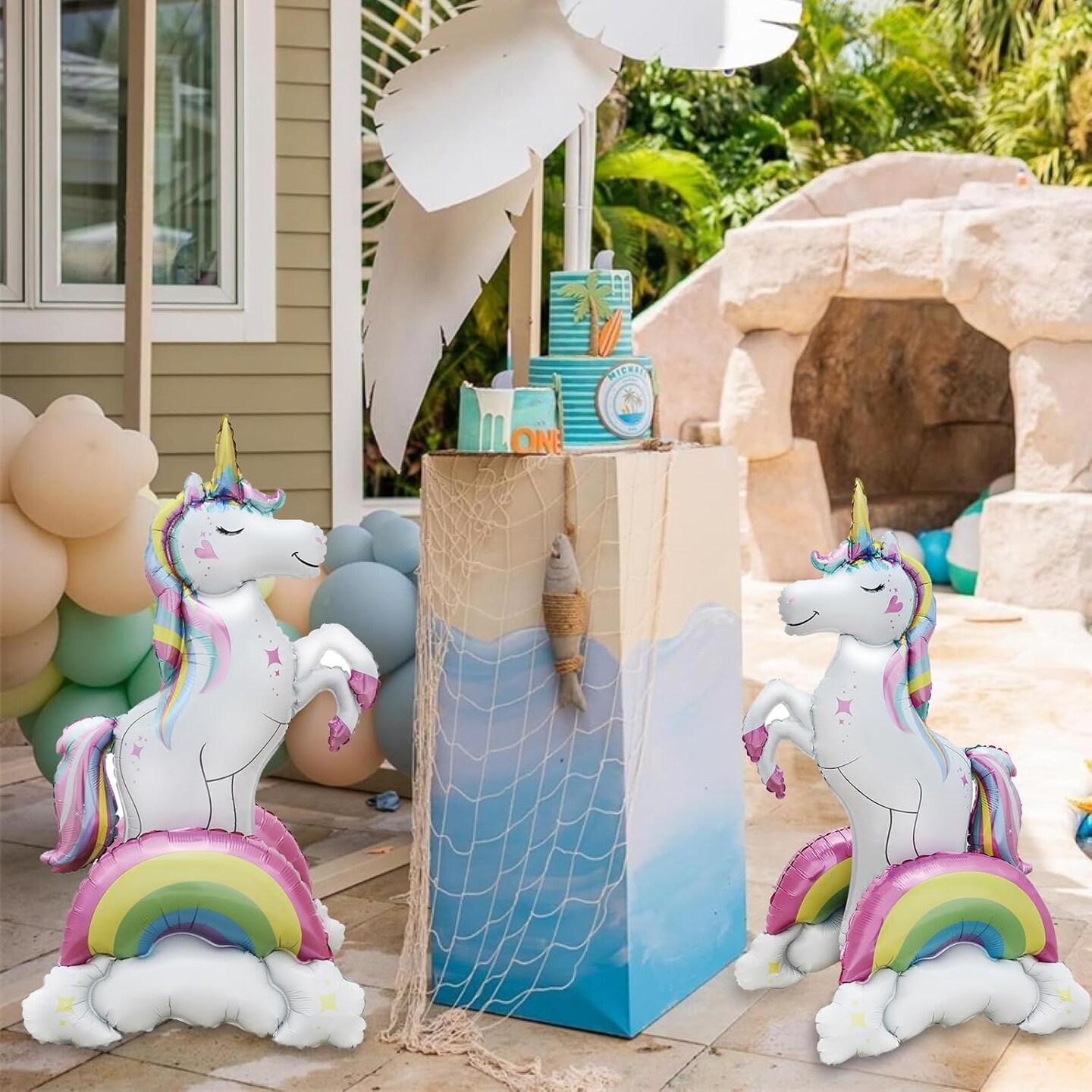 Giant Standing Unicorn Mylar Foil Balloon, 3D Magical Rainbow Cloud Unicorn Party Balloons, Girls Birthday Wedding Baby Shower Decorations Party Supplies