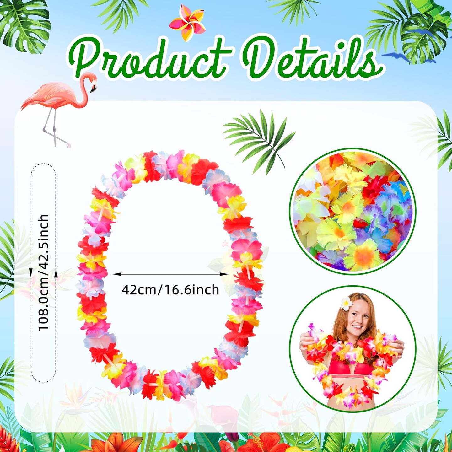 150 Count Summer Garland Hawaiian Lei Bulk, Tropical Luau Hawaii Theme Silk Flower Necklace