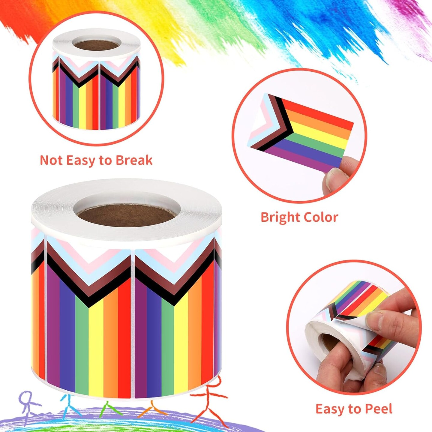 500 Pcs Pride Sticker Roll, 2 x 1.22 Inch Rainbow Flag Decal, LGBT Stickers, Progress Stickers Adhesive Label for LGBT Pride Stuff Accessories