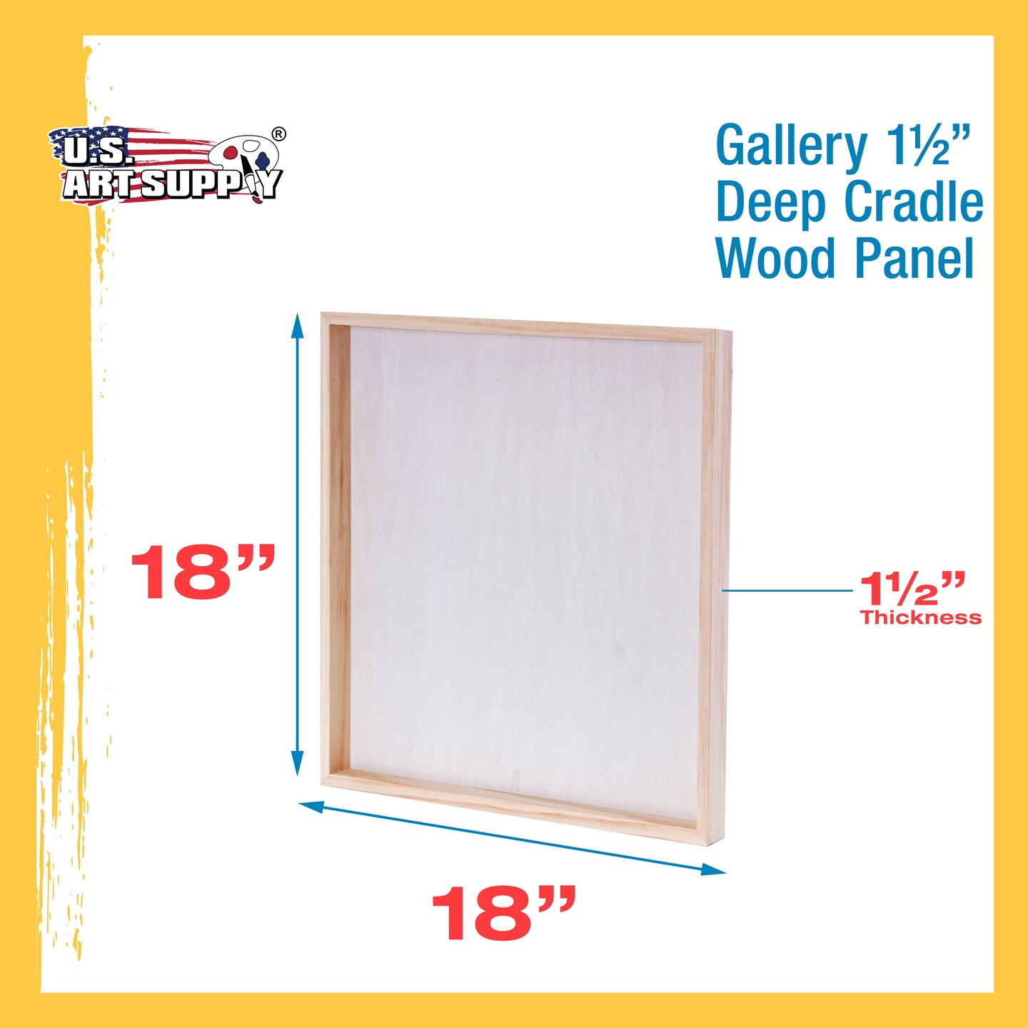 Unfinished Cradled Wood Panels for Painting, 2 Pack of 18x18 inch - Gallery Birch Wooden Canvas Boards 1-1/2&#x22; Deep - Mixed-Media Craft, Acrylic, Oil, Encaustic, Paint Pouring