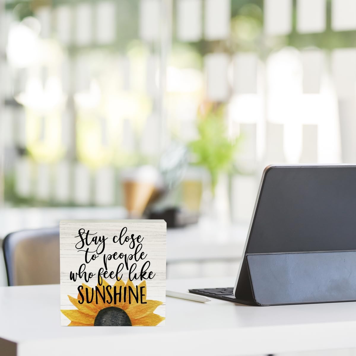 Farmhouse Sunflower Wooden Box Sign – Rustic 5x5" Summer Home & Table Decor