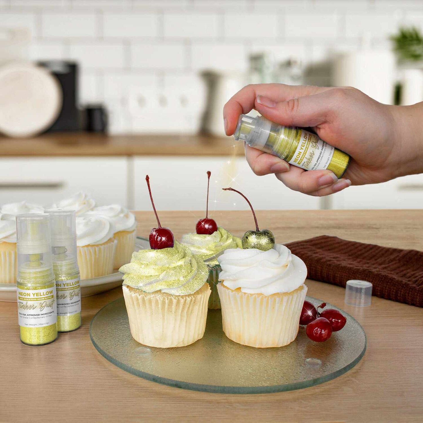 Bakell - Neon Yellow Tinker Dust Edible Glitter (4g, 1x Spray Pump) for Food, Desserts, and Beverages!
