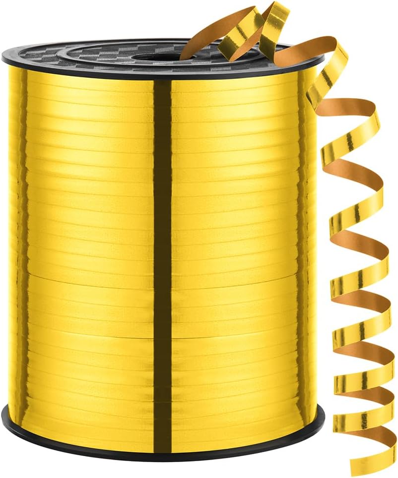 Gold Metallic Curling Ribbon, 500 Yards, 3/16" Width, Plastic Film, Festive & Crafting Occasion