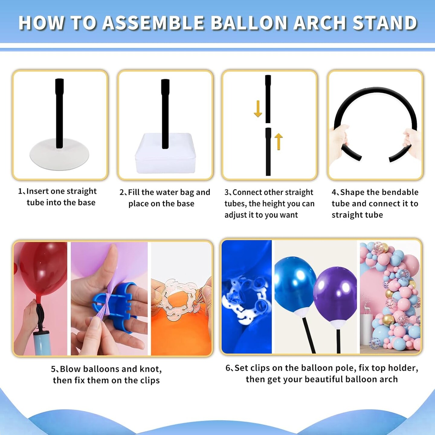 Balloon Arch Kit - Bendable 8.2FT &#x26; 6FT Balloon Arch Stand with Base and Manual Pump, Versatile Half Arch Balloon Stand for Birthday, Wedding, Baby Shower, Holiday, and Graduation Party Decorations