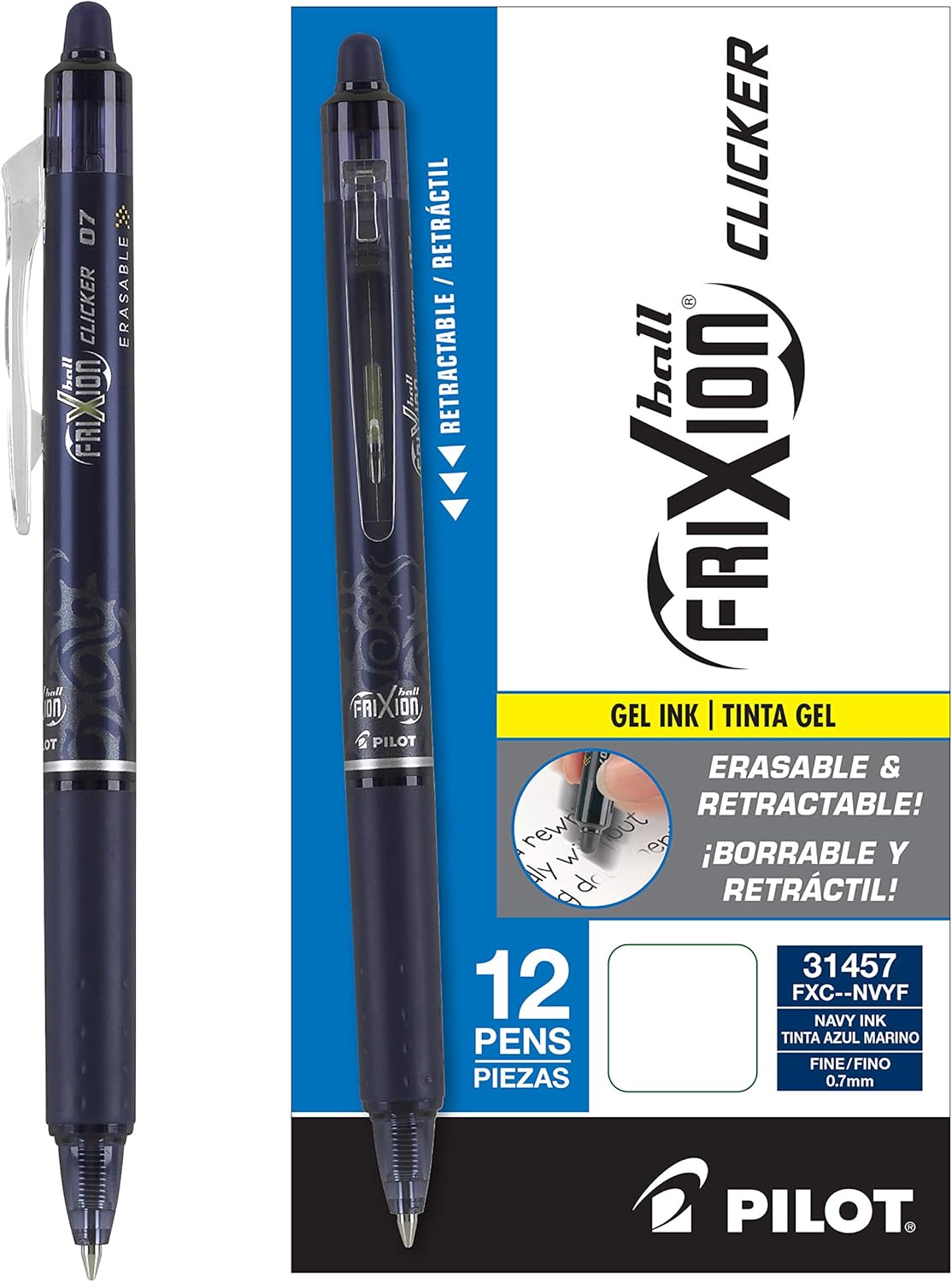 Aozora 24-Pack Erasable Gel Pens - 0.7mm Fine Point Click Retractable, Black & Blue Ink - View #3