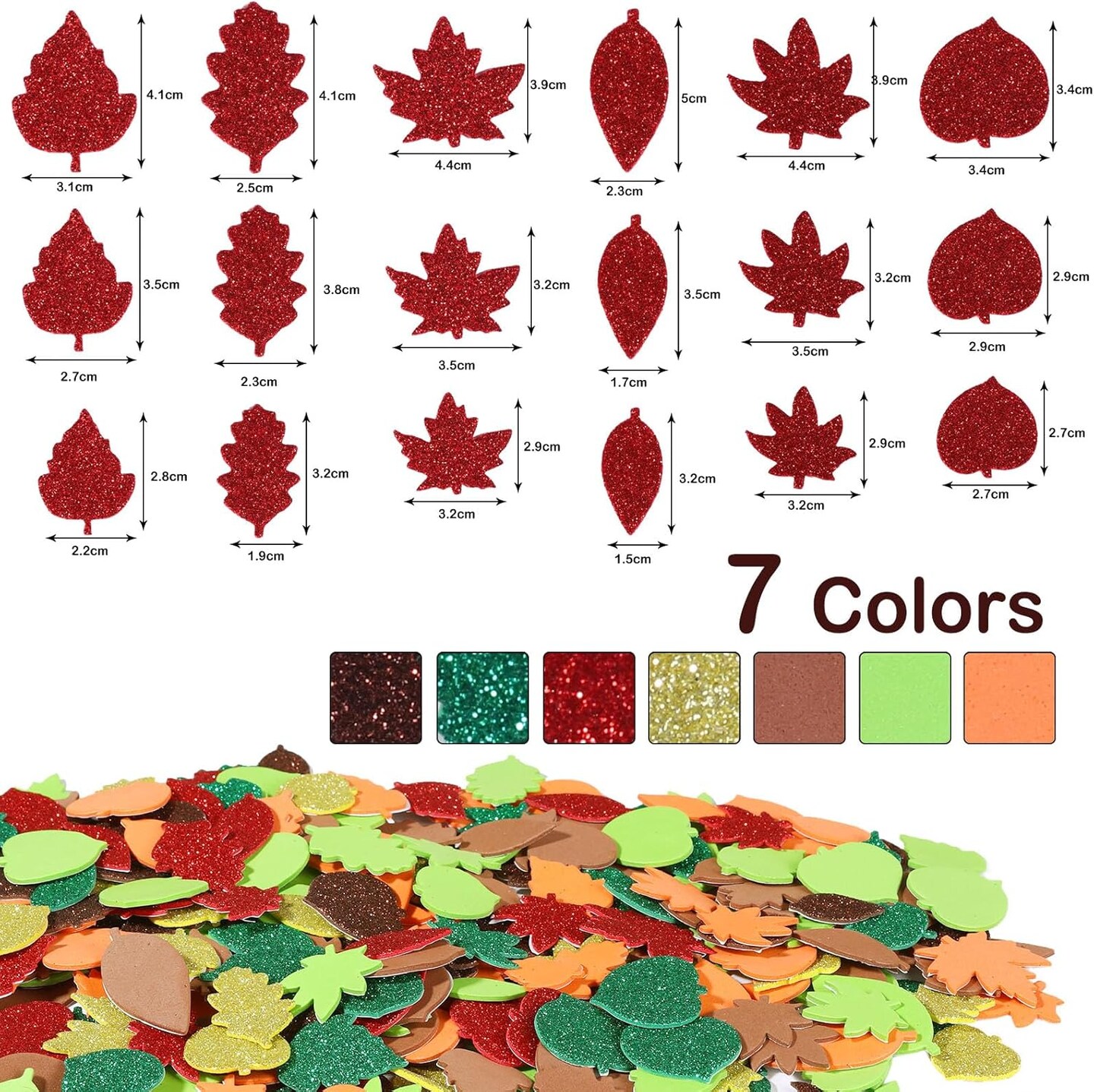 300 PCS Autumn Thanksgiving Fall Leaf Foam Sticker, Self Adhesive Foam Stickers, Glitter Maple Leaves DIY Crafts Foam Stickers