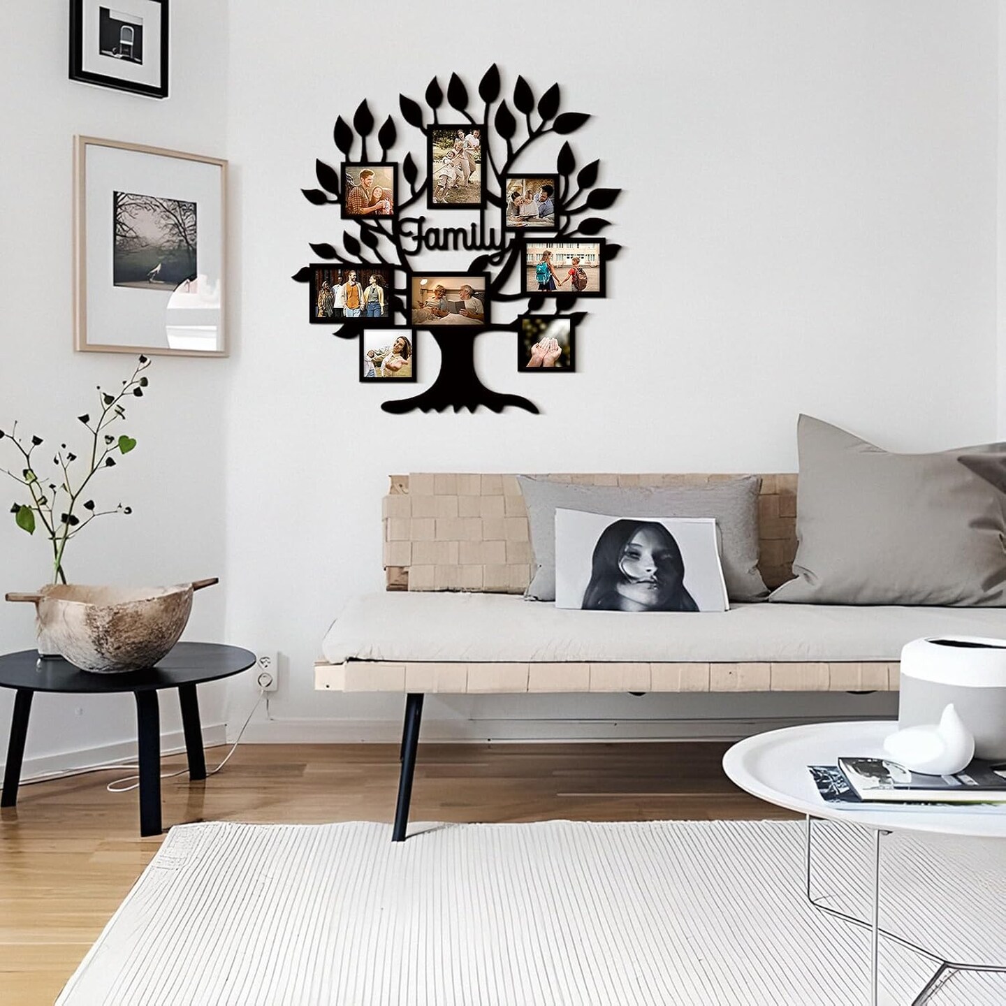 26x27 Inch Family Tree Picture Frame Collage Wall Decor, Rustic Family Tree Wall Decor for Home, Farmhouse Photo Collage Frame for Wall, Photo Frames Multiple Pictures Perfect for Modern Farmhouse Decor (Black)