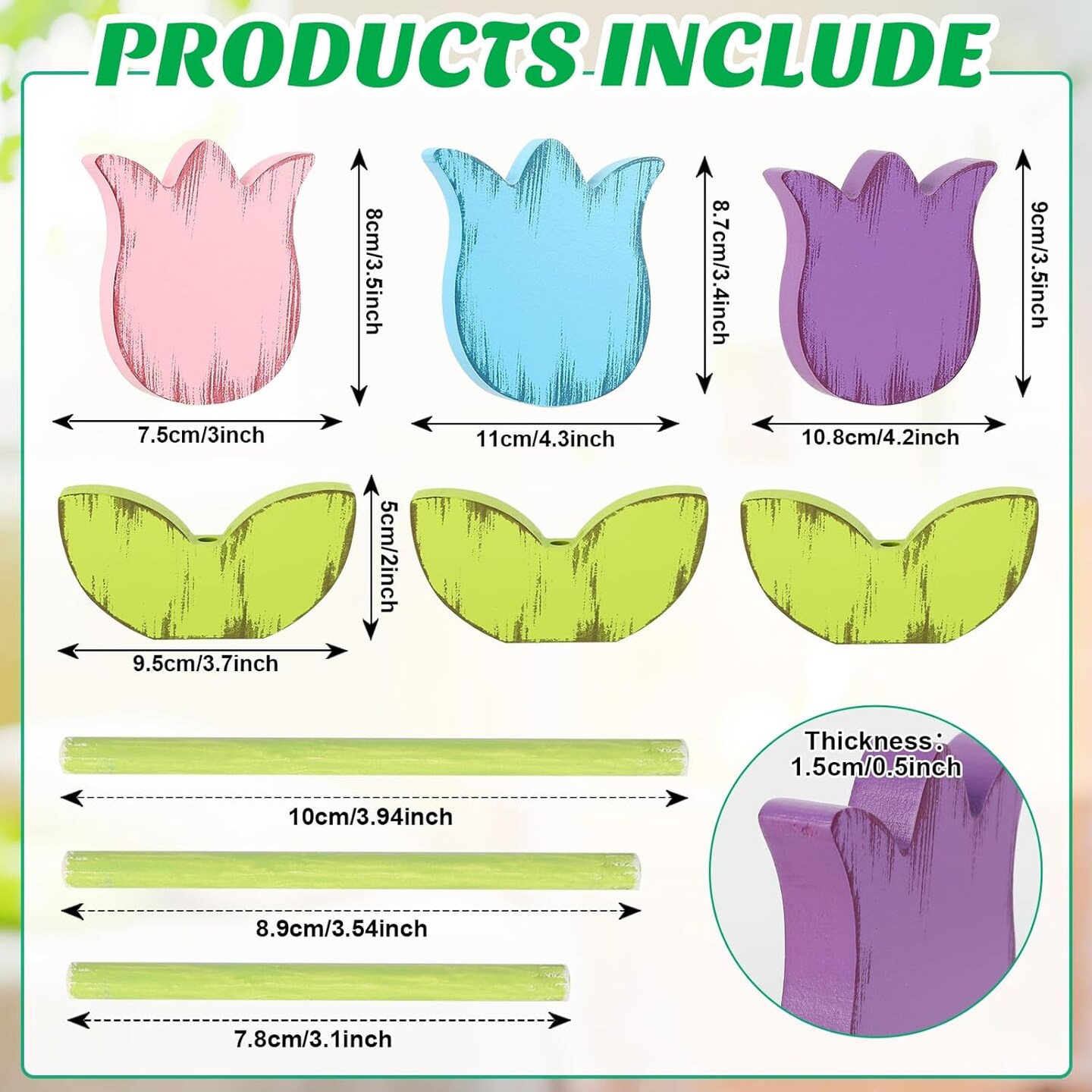 3-Piece Spring Table Decorations – Tulip Wooden Farmhouse Set for Tiered Tray, Tabletop, Shelf & Home Décor | Hello Spring Decor