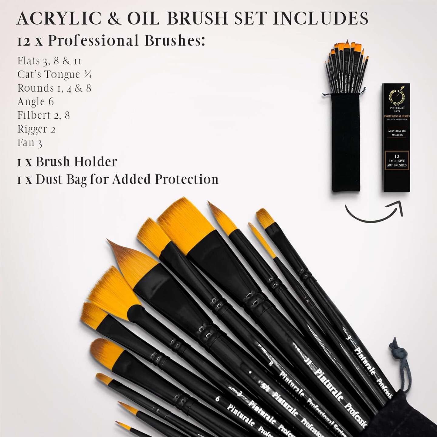 Set of 12 Brushes for Acrylic &#x26; Oil Painting | Acrylic &#x26; Oil Masters | Professional Handmade Brush Set