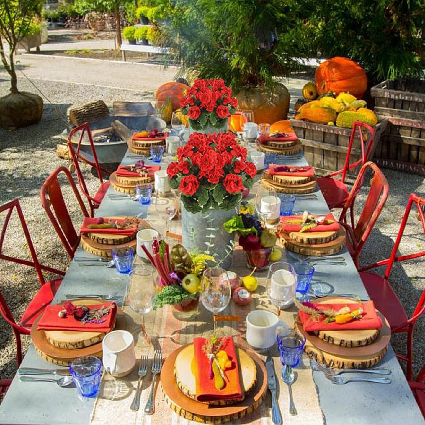 2 Pcs Summer Bushes Artificial Geranium Flowers for Outdoors