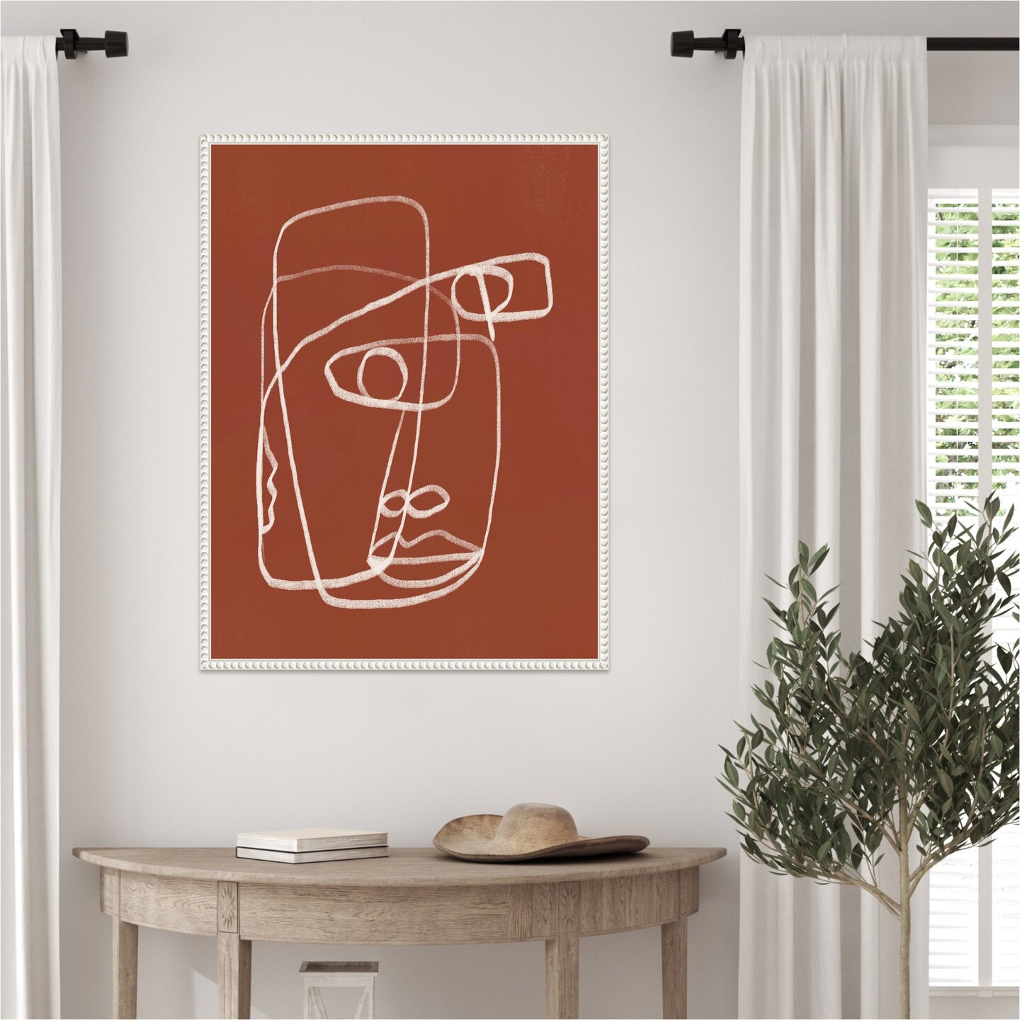 Line Art Abstract Portrait Terracotta 02 by Little Dean Framed Canvas Wall Art