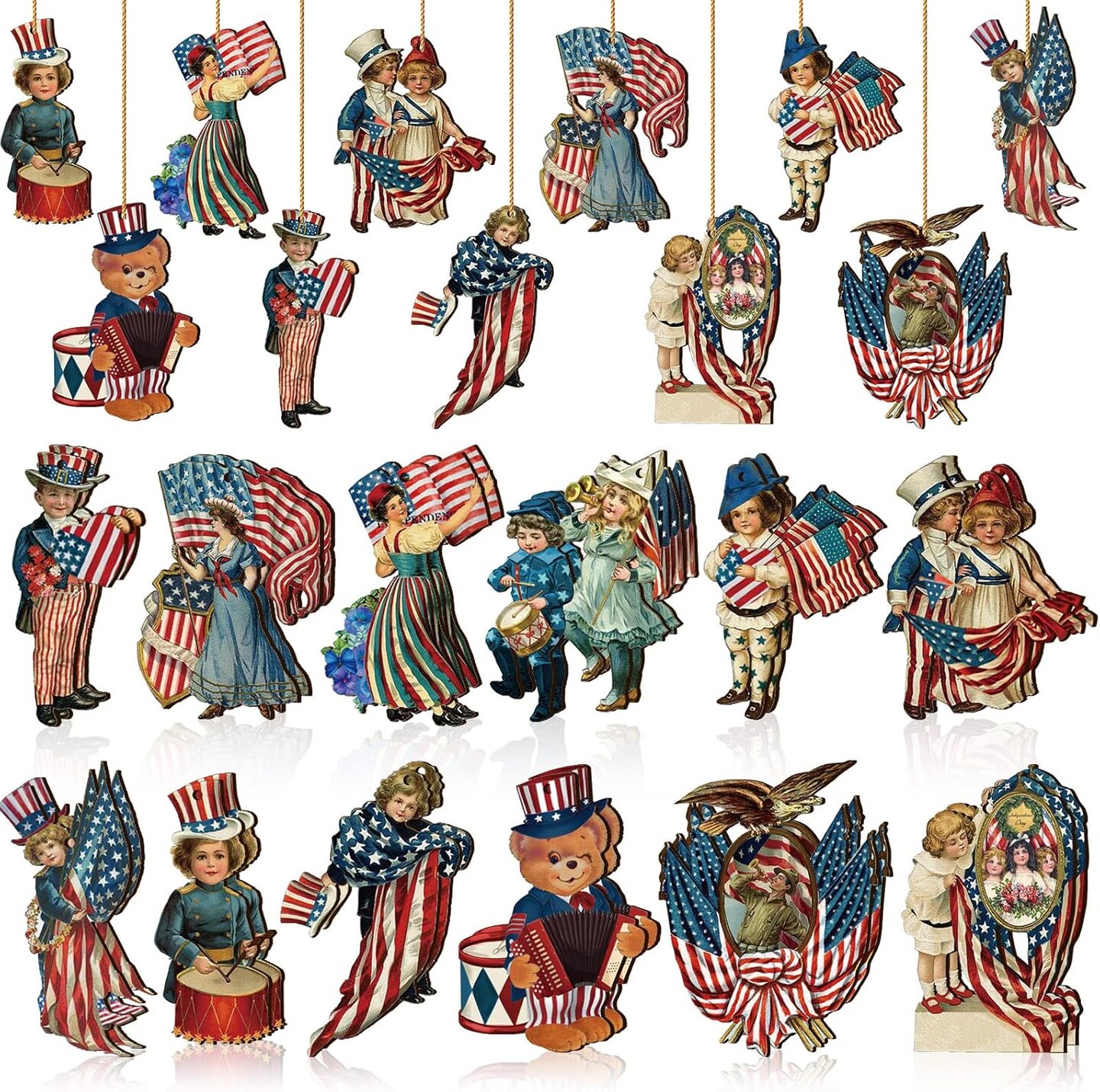 24-Pack Vintage Wooden Patriotic Ornaments for 4th of July & Memorial Day