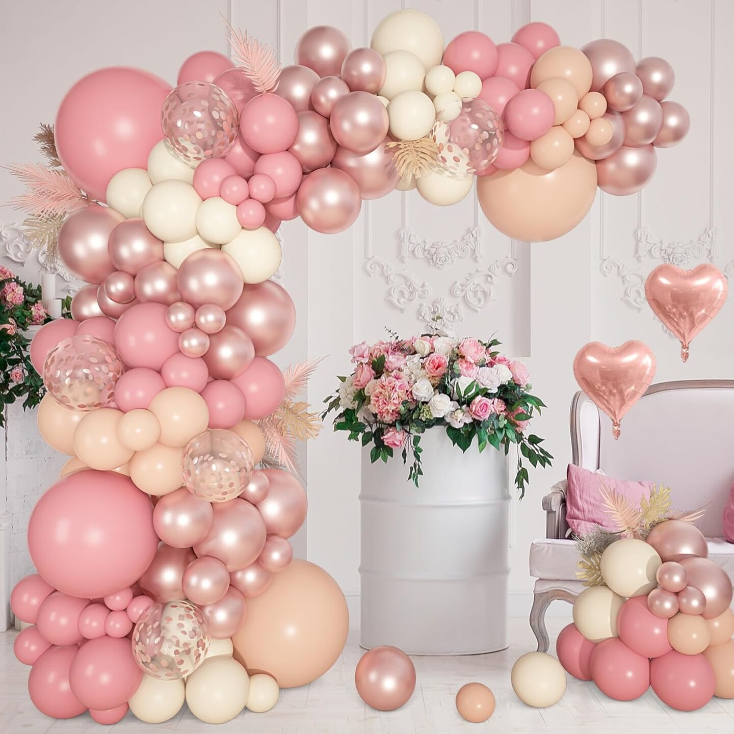 Life Dusty Pink Balloons Arch Kit, Different Sizes 18 12 10 5Inch Blush Pink Rose Gold Nude Ivory Confetti Latex Heart Foil Balloon for Girls Wedding Baby Shower Boho Birthday Party Decorations