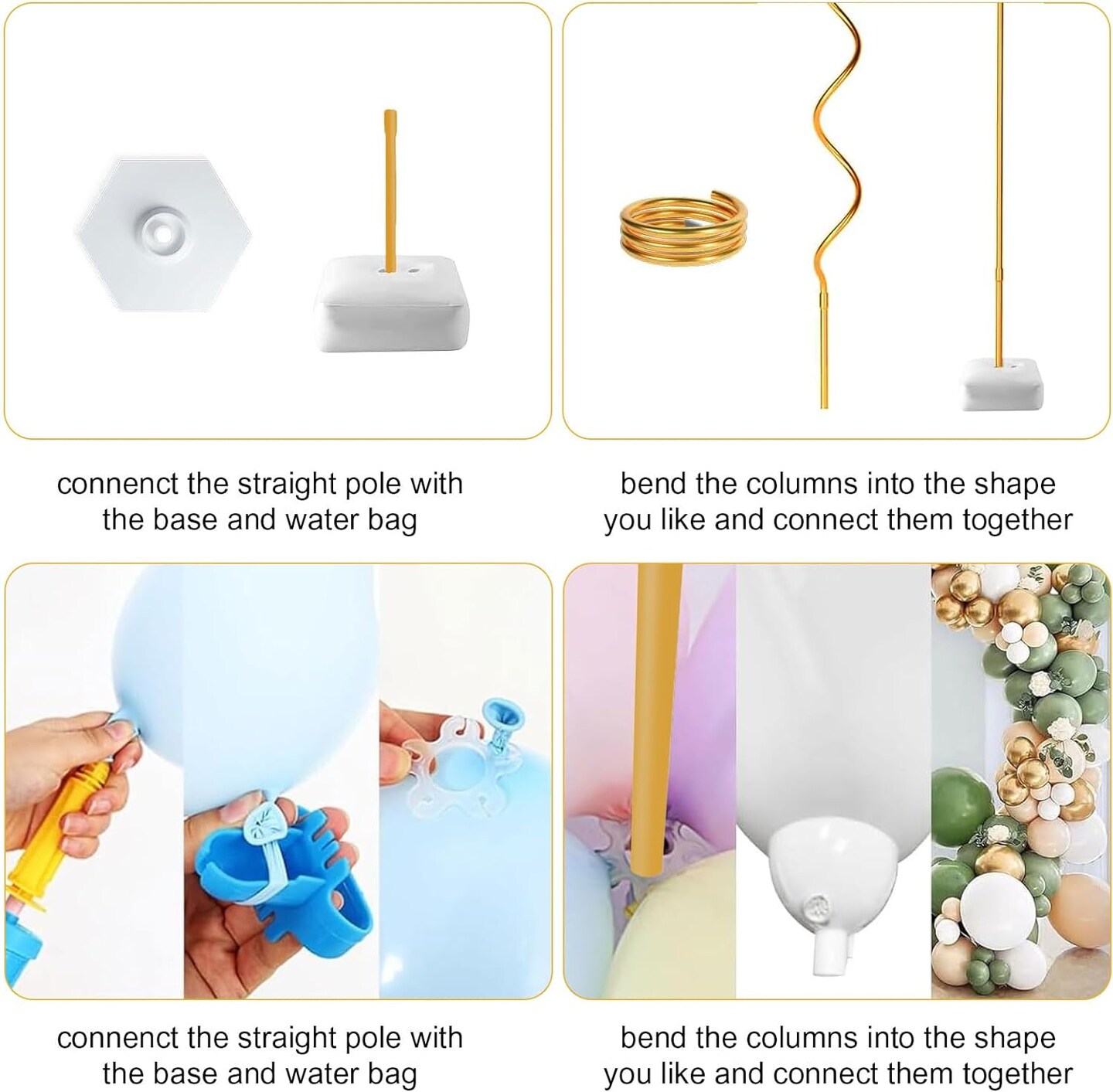 Gold Balloon Arch Stand Kit, 9.3ft &#x26; 6ft Free Bending Soft Balloon Flower Backdrop Stands Set with Water Base