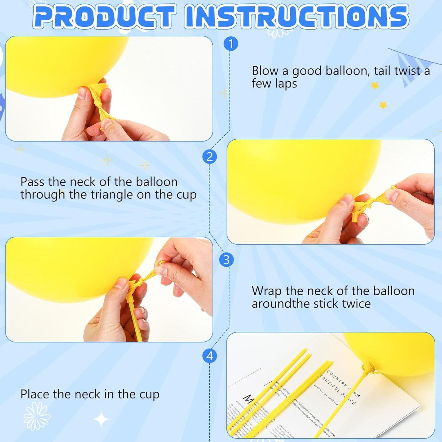 50 Pieces Plastic Balloon Sticks 13 inch Reusable Balloon Holder and Cup for Birthday Graduation Prom Wedding Anniversary Party Decoration Supplies (Yellow)