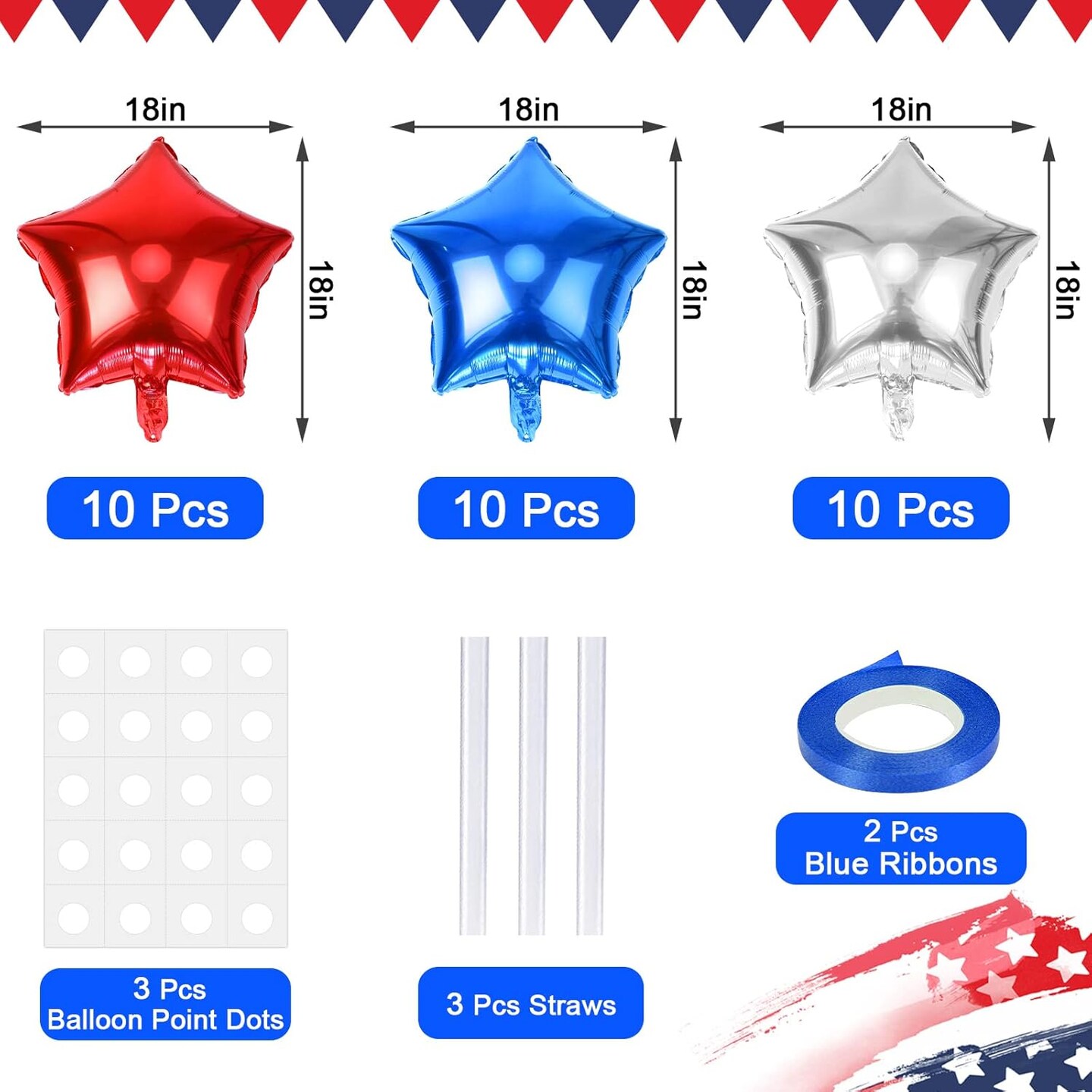 Blue Red White Star Foil Balloons Decorations, 30Pcs 18 inch 4th of July Balloons for Independence Day Patriotic Party Memorial Day Birthday Decorations Supplier