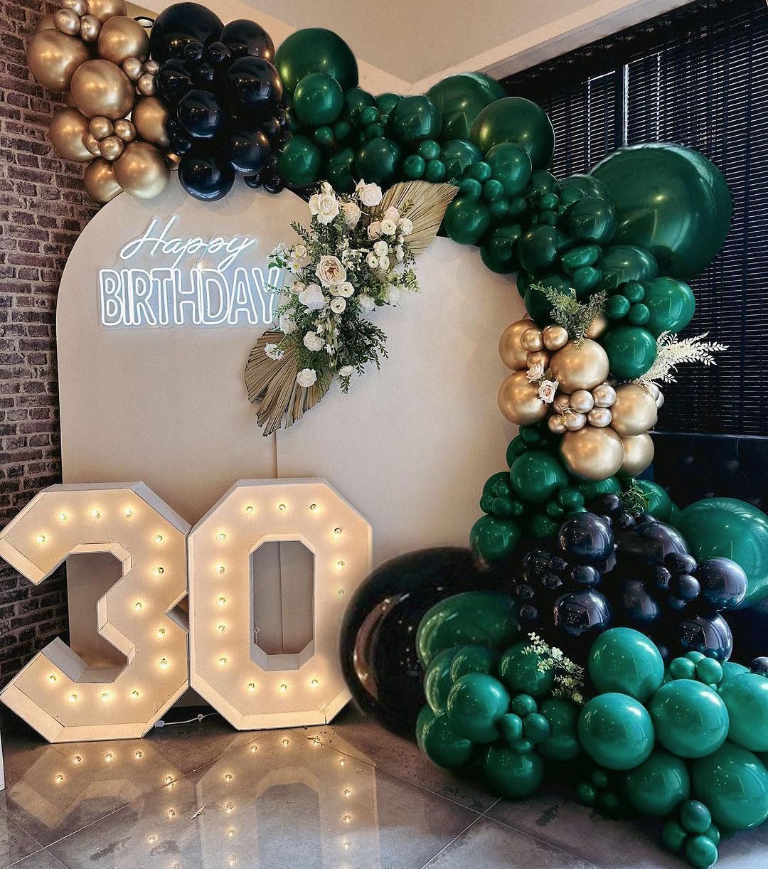 Black Green Gold Balloon Garland Double Stuffed Forest Dark Green Black Gold Balloon Arch Kit