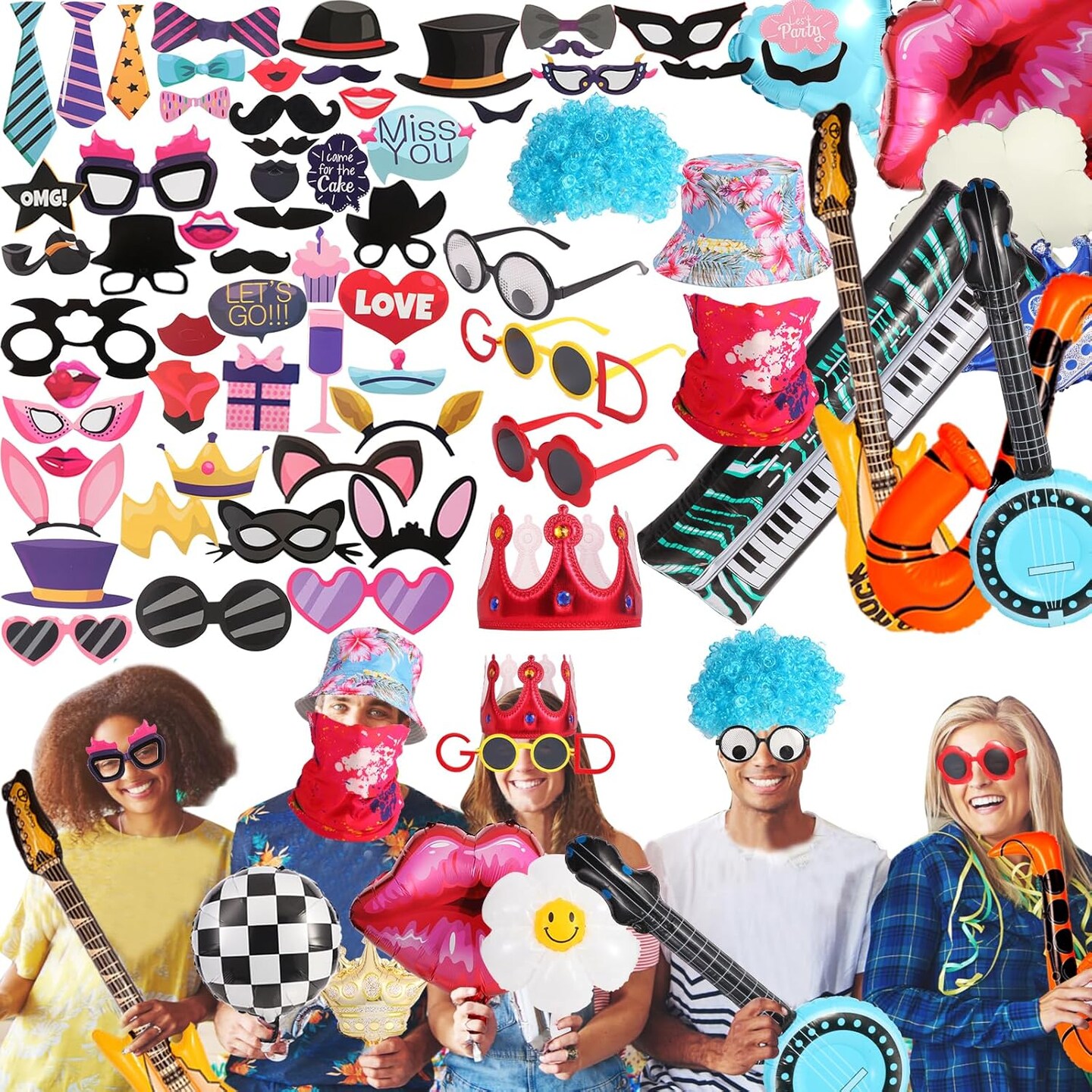 Large Funny Photo Booth Props Set – Hats, Glasses & Party Accessories