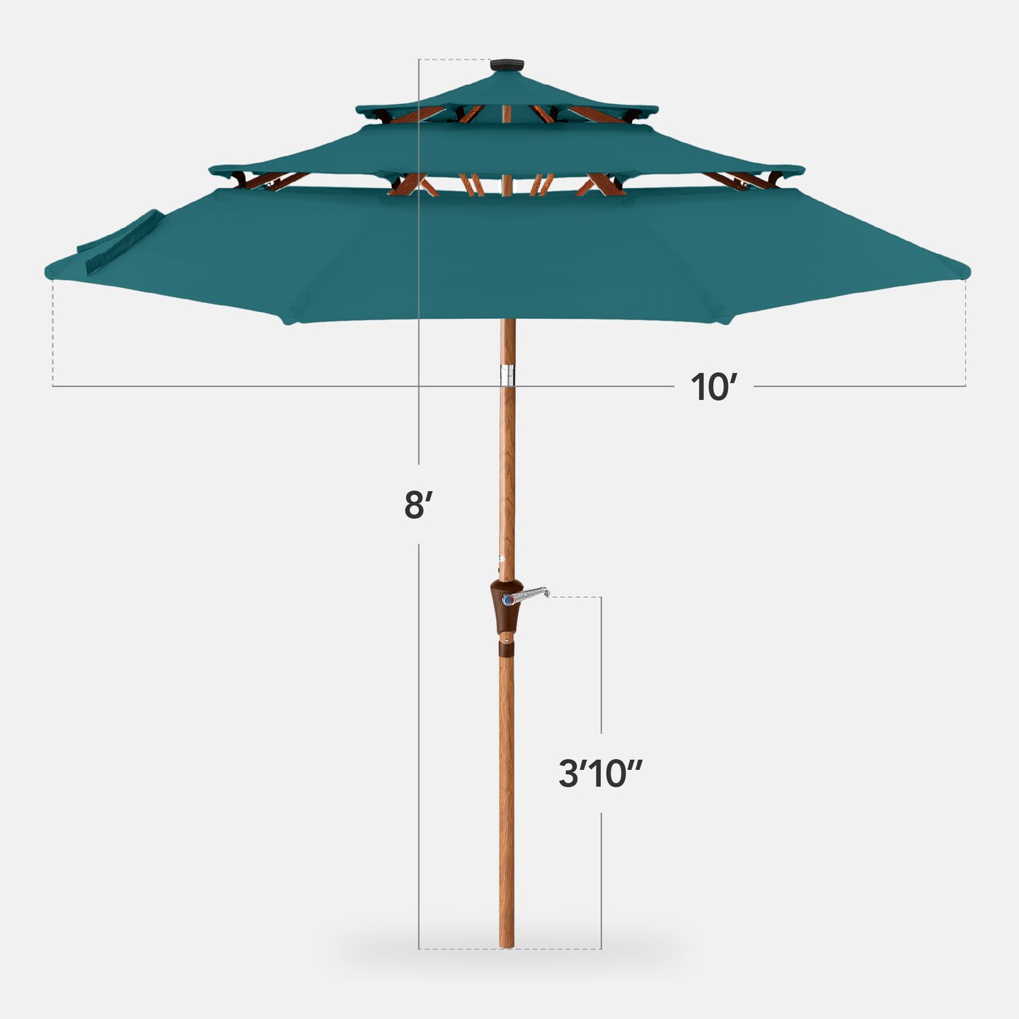 Best Choice Products Woodgrain Pattern 10ft 3-Tier Solar Patio Umbrella w/ 24 LED Lights, Tilt