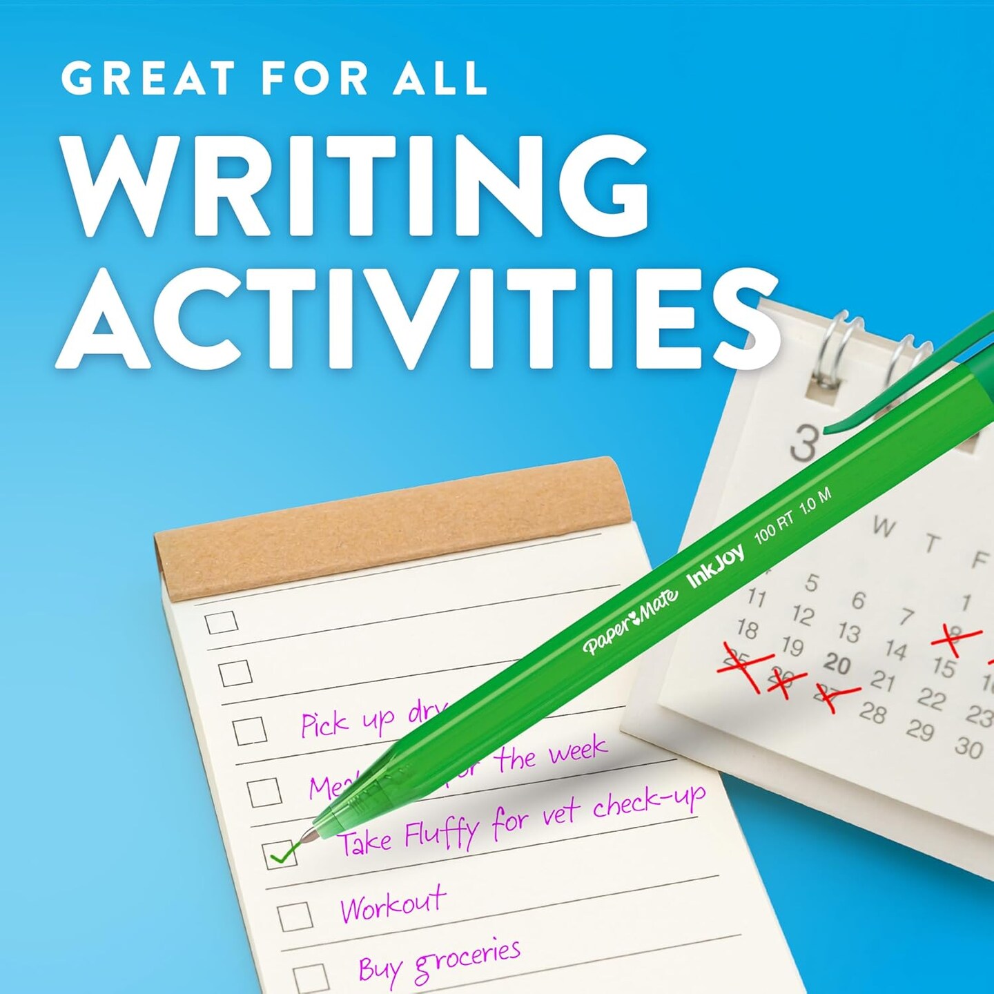 Retractable Ballpoint Pens, Medium Point (1.0mm), Assorted, 20 Count