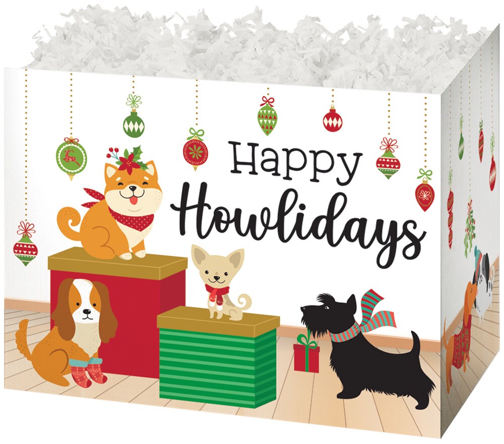 Pack/6: Happy Howlidays Basket Box - 10-1/4 x 6 x 7-1/2&#x22;