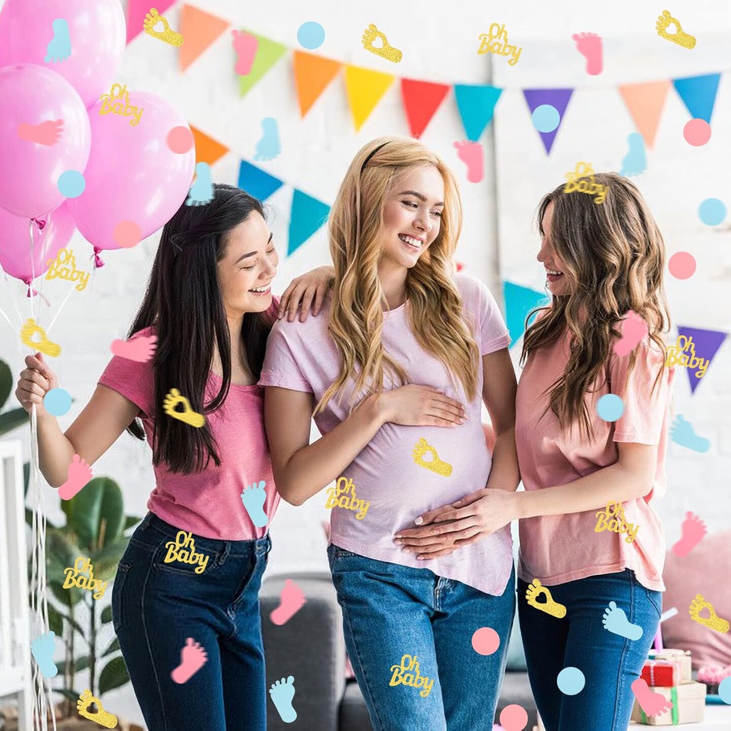 350PCS Gender Reveal Confetti – Pink, Blue & Gold Baby Shower Table Decor