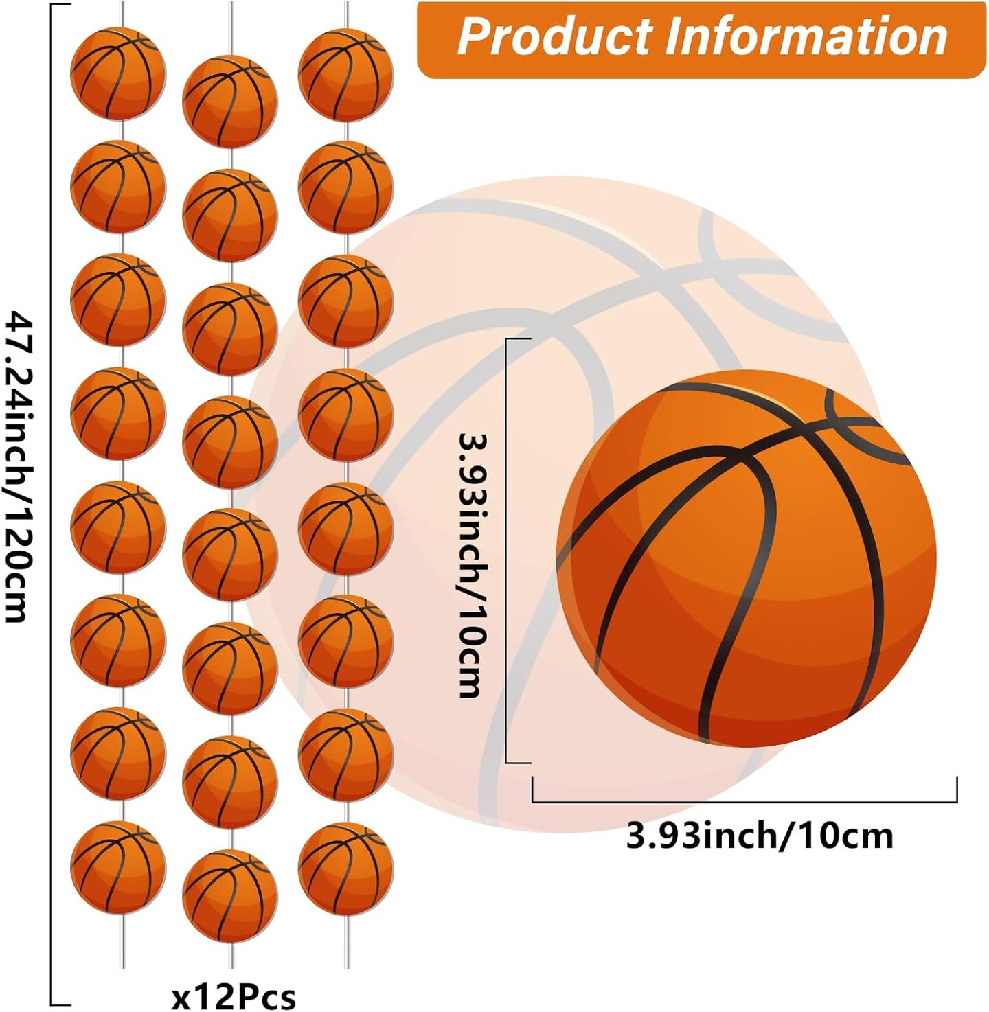 12 PCS Basketball Banners Basketball Happy Birthday Party Hanging Swirl Sport Party Garland Kit for Boys Kids Teenagers Men B-day Photo Prop Basketball Team Slam Dunk Birthday Baby Shower Party Decor
