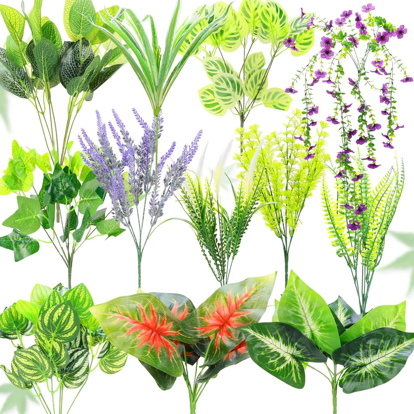 14 Bundles Summer Bushes &#x26; Picks Artificial Outdoor Plants Flowers