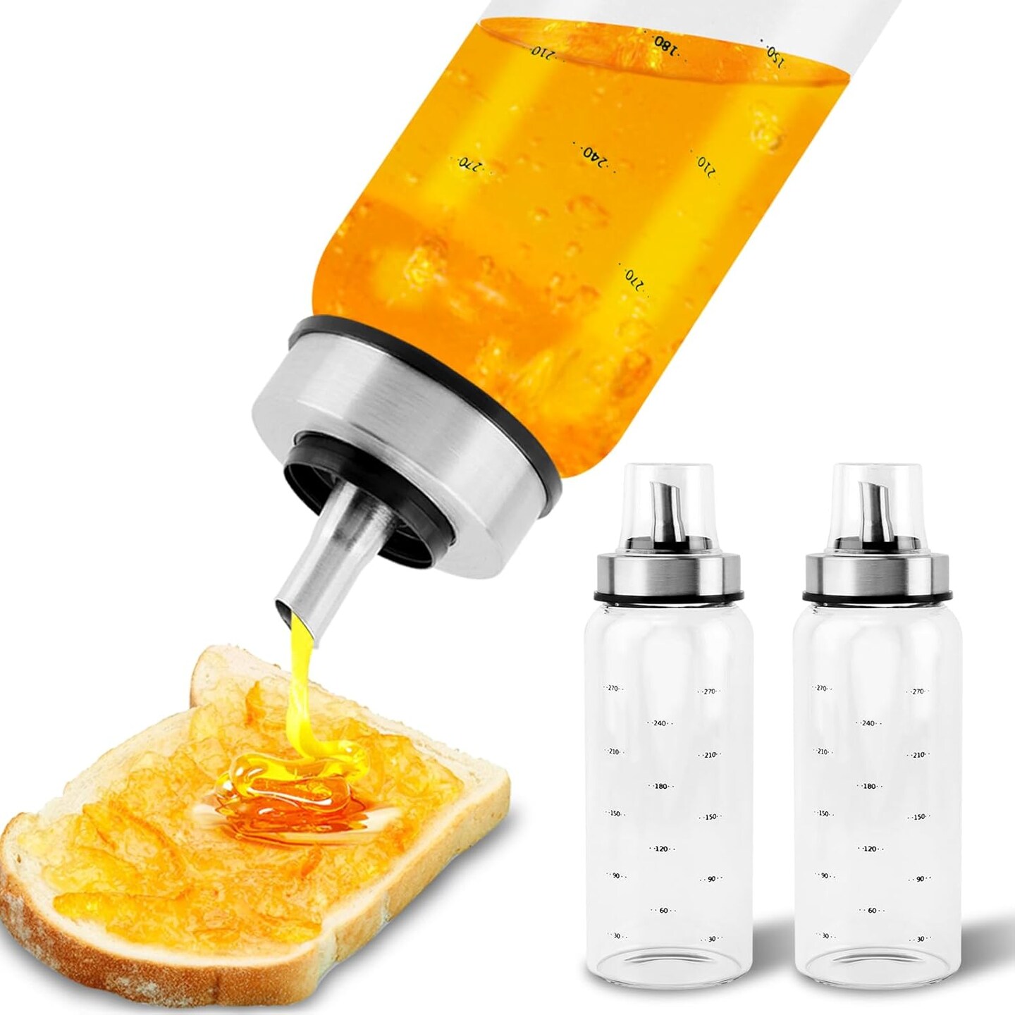 Honey Dispenser,Glass Honey Dispenser Pot 10 OZ,Honey Dispenser No Drip,Maple Syrup Dispenser with Silicone Base for Bread,Beautiful Honey Pot,Perfect Honey Container(2pcs)