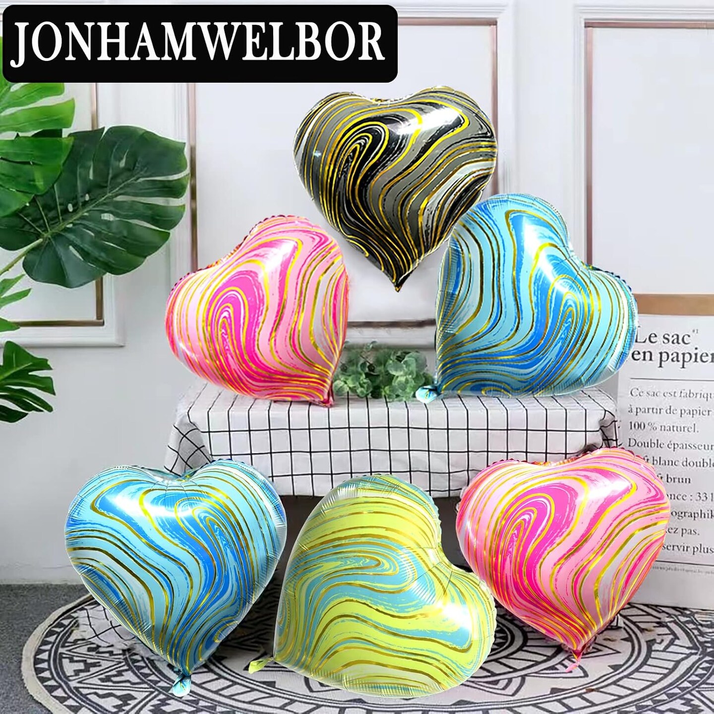 20Pcs 18 inch Marble Black Foil Mylar Heart Shape Balloons Decorations Valentines Birthday Wedding Baby Shower Party (Marble Black)
