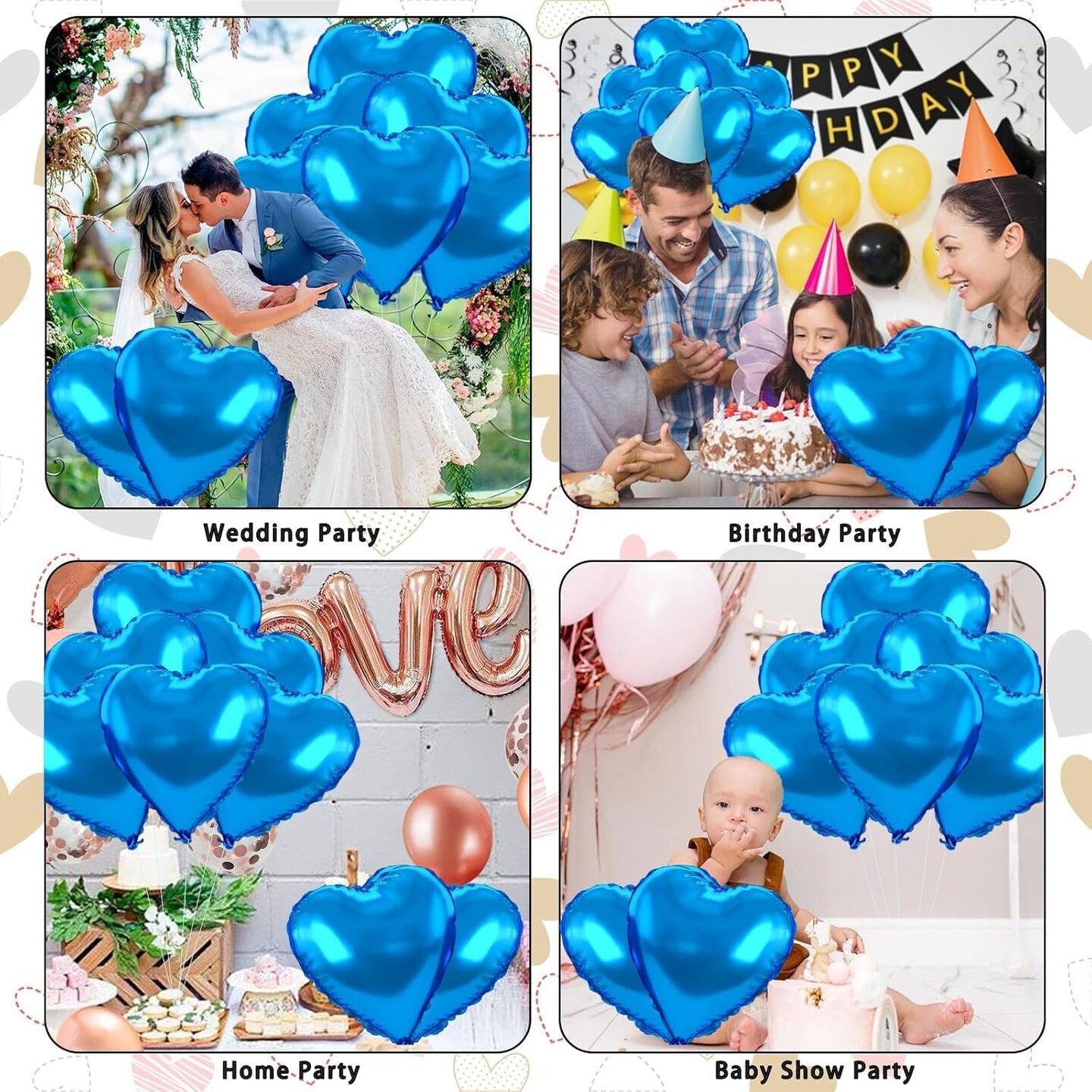 Blue Heart Balloons, 12PCS 18inch Blue Heart Shape Balloons, Valentine&#x27;s Day Balloons for Blue Love Balloon for Valentines Day White Wedding Brithday Decorations