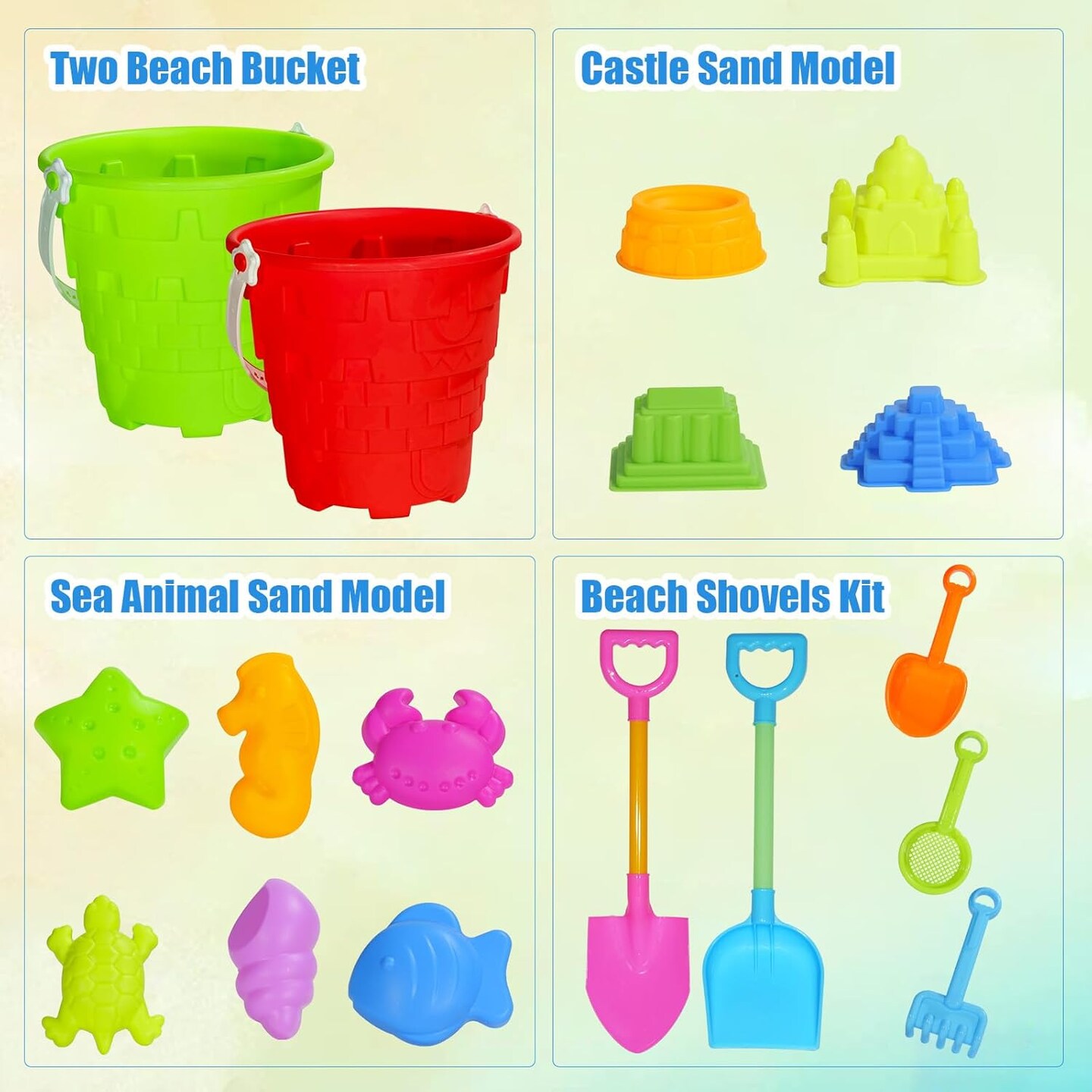 17 Pcs Beach Toys for Kids- Kids Sand Toys Includes Beach Bucket, Sand Mold, Sand Shovel, Rake,Sand Sifter Shovels,Sand Castle Toys - Sand Bucket and Shovel for Boys and Girls