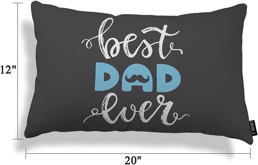 Happy Father&#x27;s Day Lumbar Pillow Cases Best Dad Ever Mustache Beard Calligraphy Blue Black White Decorative Throw Pillow Cover Rectangle Cushion Covers Cotton Linen 12x20 Inch for Men Women
