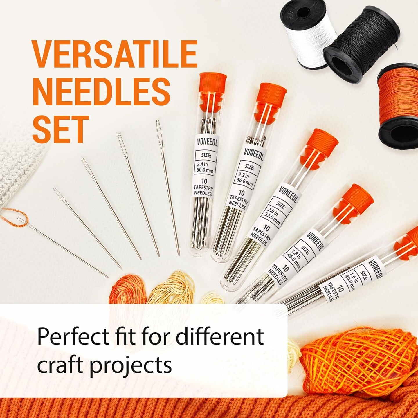 50PCS Large Eye Blunt Tapestry Needles – 5 Sizes with Storage Tubes for Crafts & Sewing