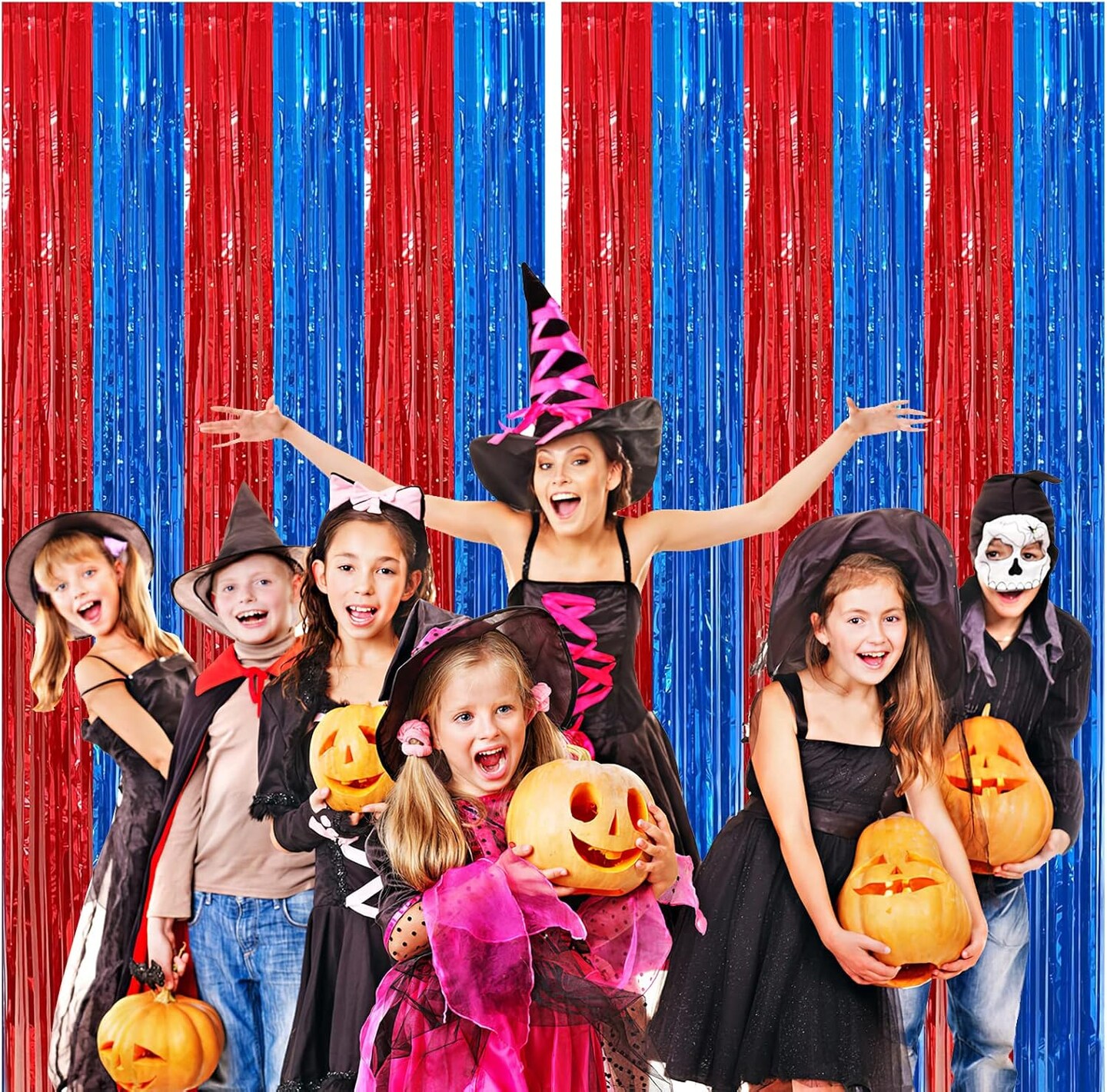 2-Pack Red & Blue Foil Fringe Curtains 3.3x6.6ft Party Backdrop Decorations