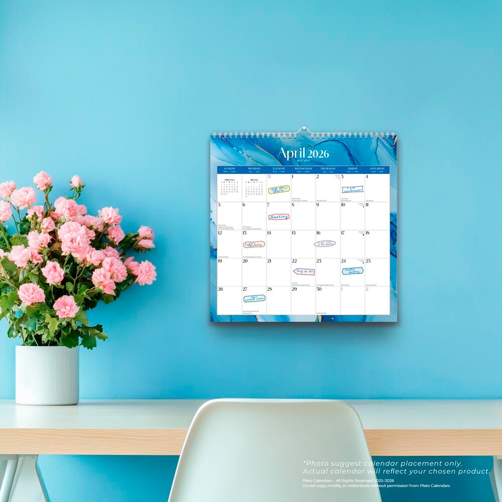 Crackled Blush | 2026 12 x 12 Inch (Hanging) 18 Months Monthly Square Wire-O Calendar | Sticker Sheet | July 2025 - December 2026