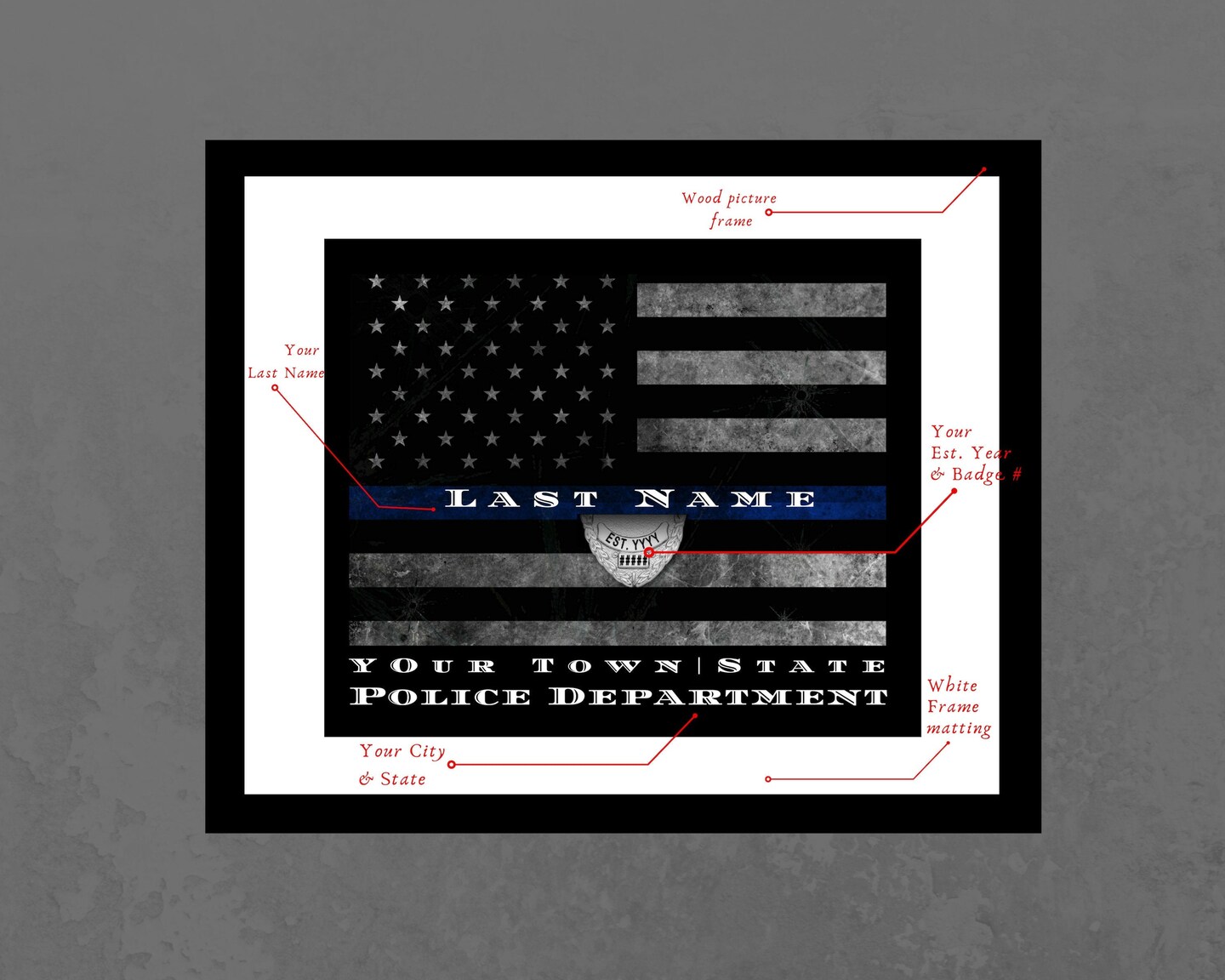 Thin red line flag framed Firefighter Wall art decor