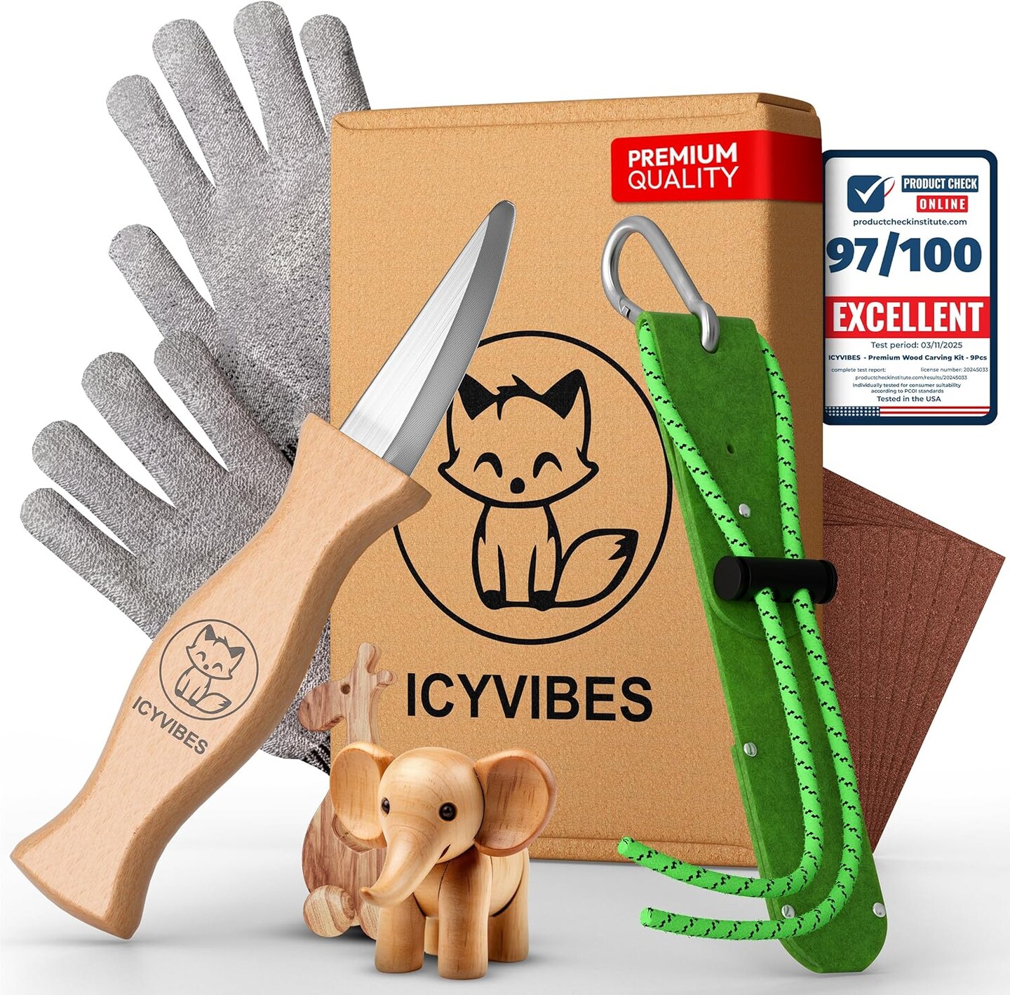 Premium Wood Carving Kit - 9Pcs Whittling Knife for C1 Kids Safety Carving Craft Projects Gloves Chisel Pocket Friendly Working Tools Leather Perfect for Gifts and Creative Bowl Sharpener