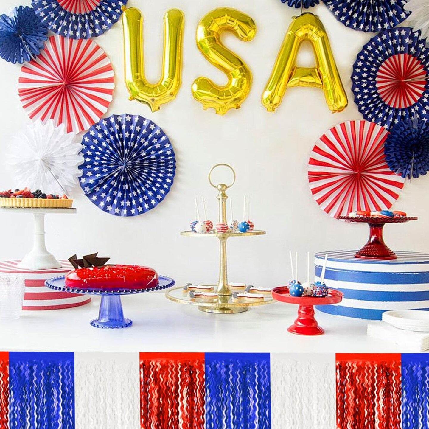 6-Pack Red, White & Blue Foil Fringe Garland 10ft Metallic Streamers Decorations