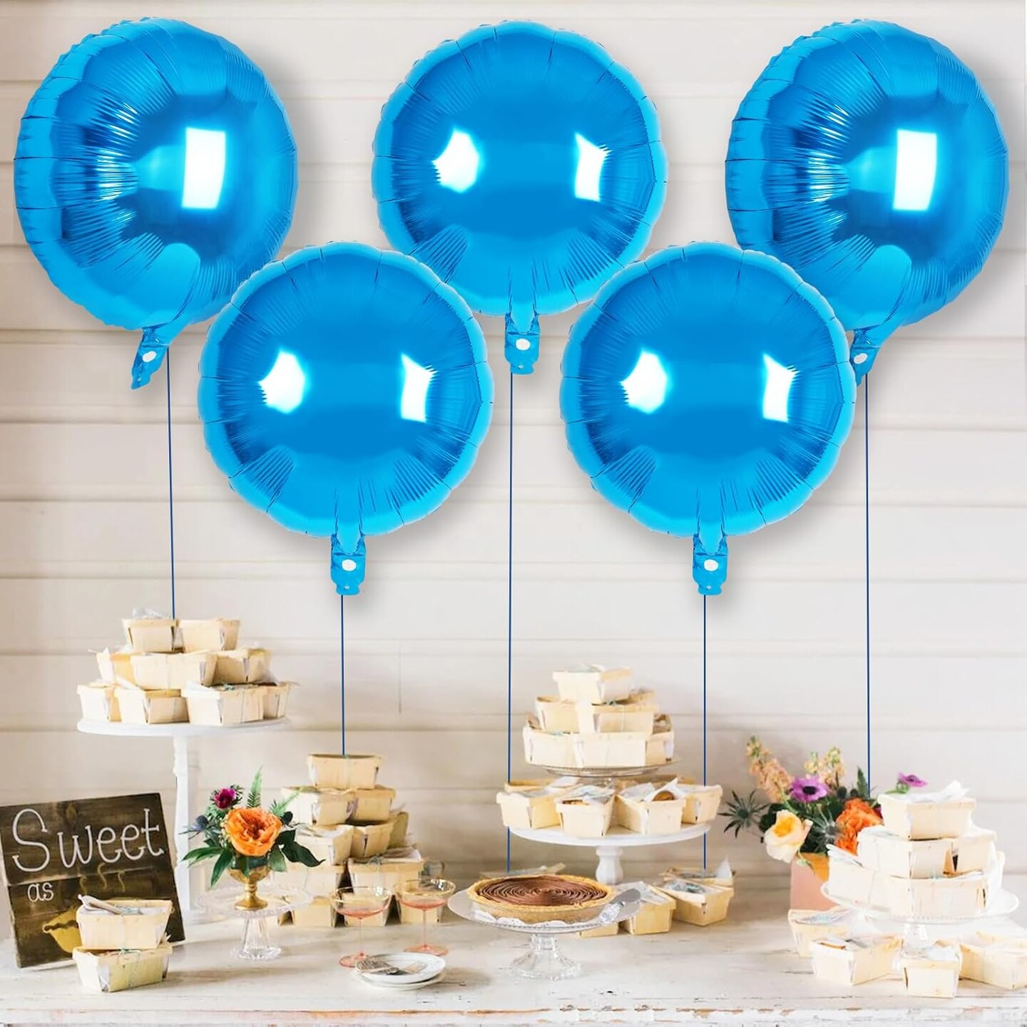 20 Pcs Blue Round Shaped Balloons,18 Inch Round Foil Balloon,Giant Round Mylar Balloon Helium Balloons for Birthday Party Baby Shower Wedding Decorations (Blue)