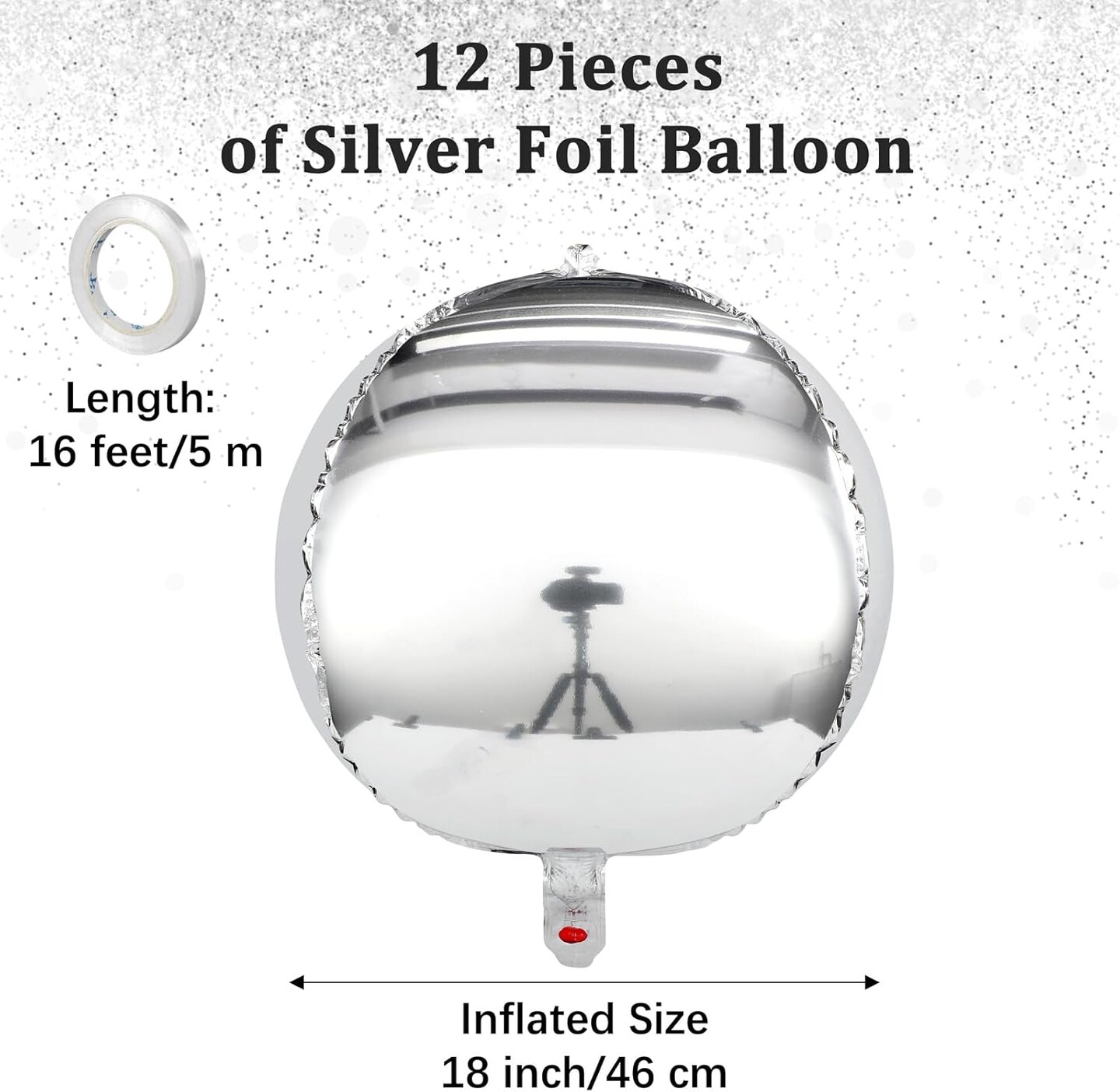 12 Pieces 18 inches Silver Foil Balloons 4D Foil Mylar Mirror Metallic Balloon Round Silver Chrome Party Decorations For Birthday Party Supplies
