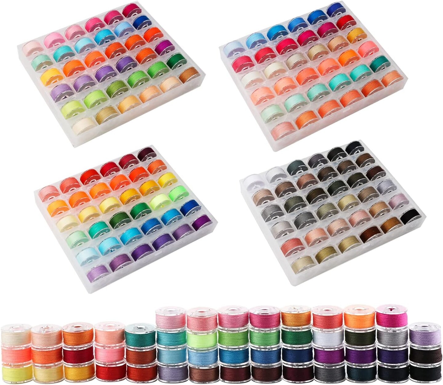 144-Color Prewound Polyester Bobbin Thread 4 Boxes 36 Colors Each for Sewing & Embroidery