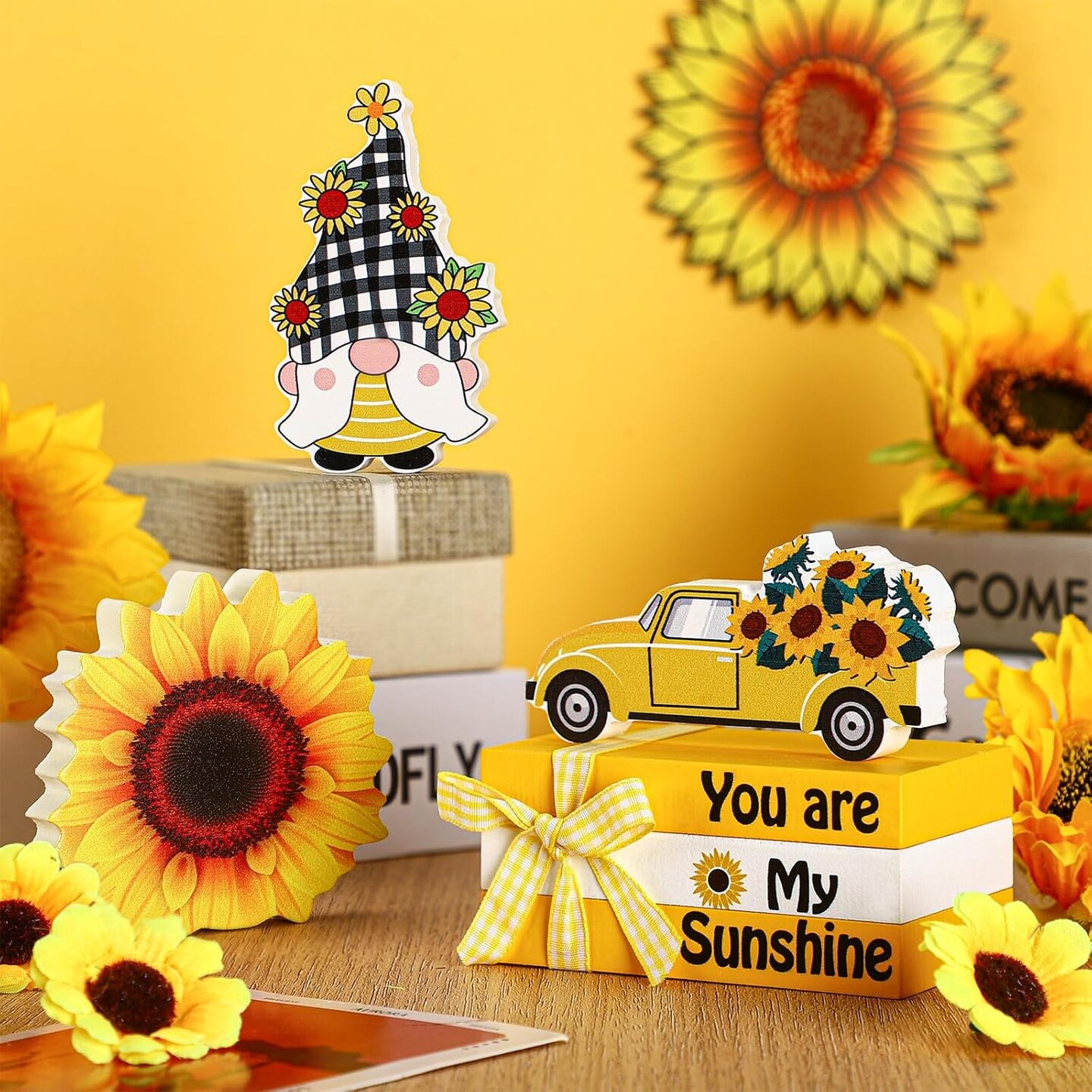 6 Pcs Sunflower Table Decorations Summer Tiered Tray Decor